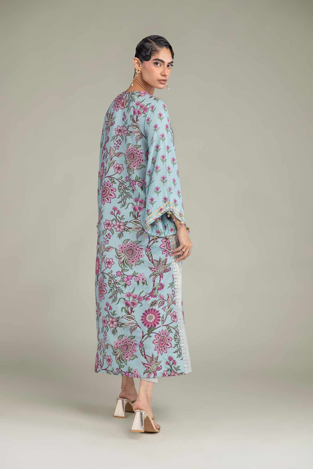 Embroidered Raw Silk Blue Silk Kurta - B1-2-26-106-A-C-VG