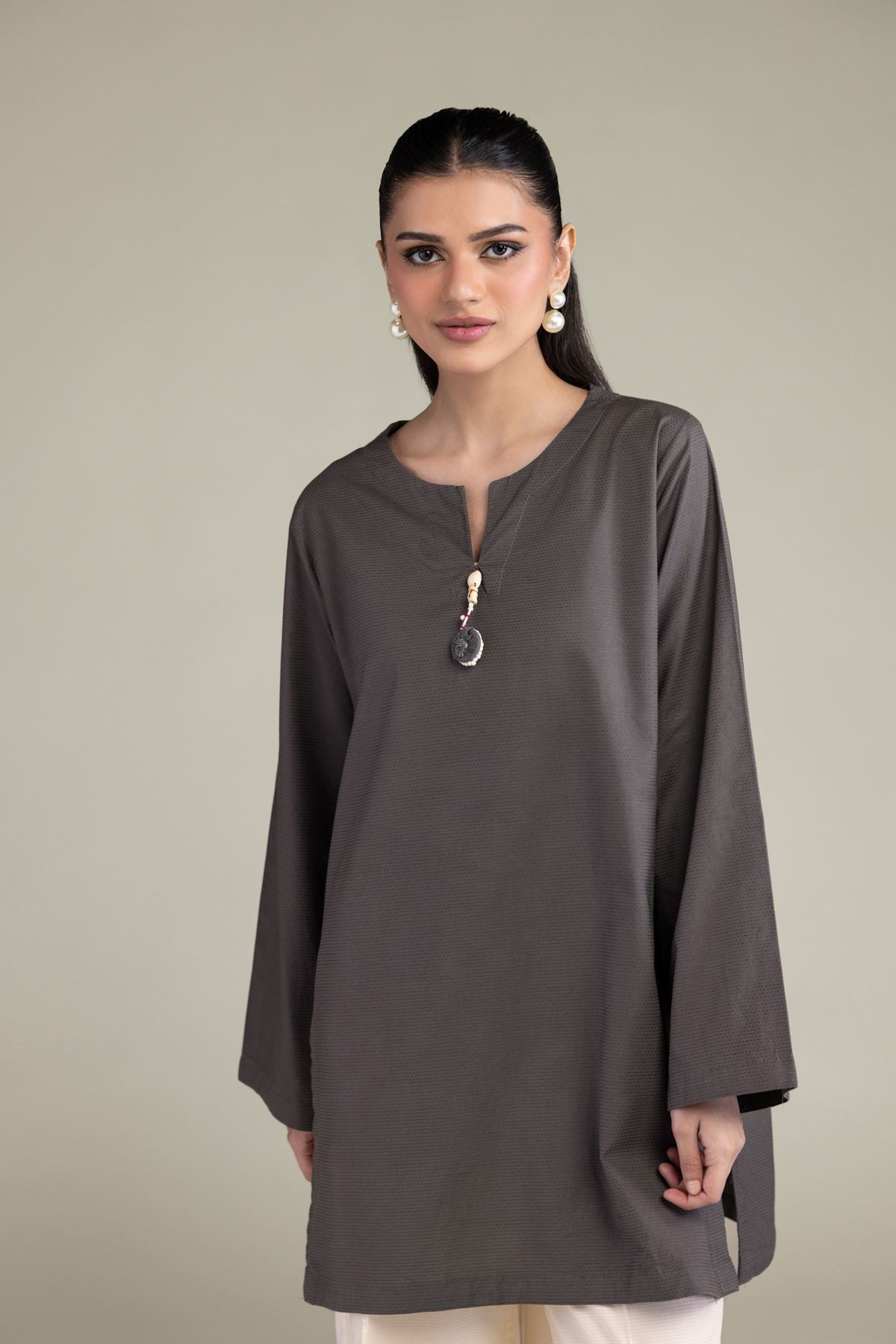 Dyed Textured Cotton Viscose Short Solid Kurta - T-A11-26-114FF1-VG