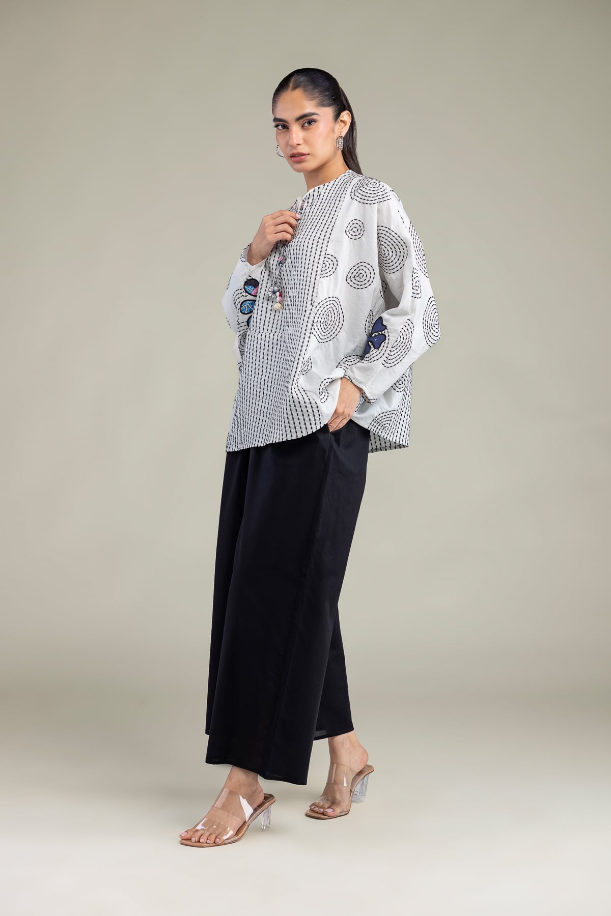 Dyed Cambric Black Cambric Trousers - A22-26-214FH1-VG