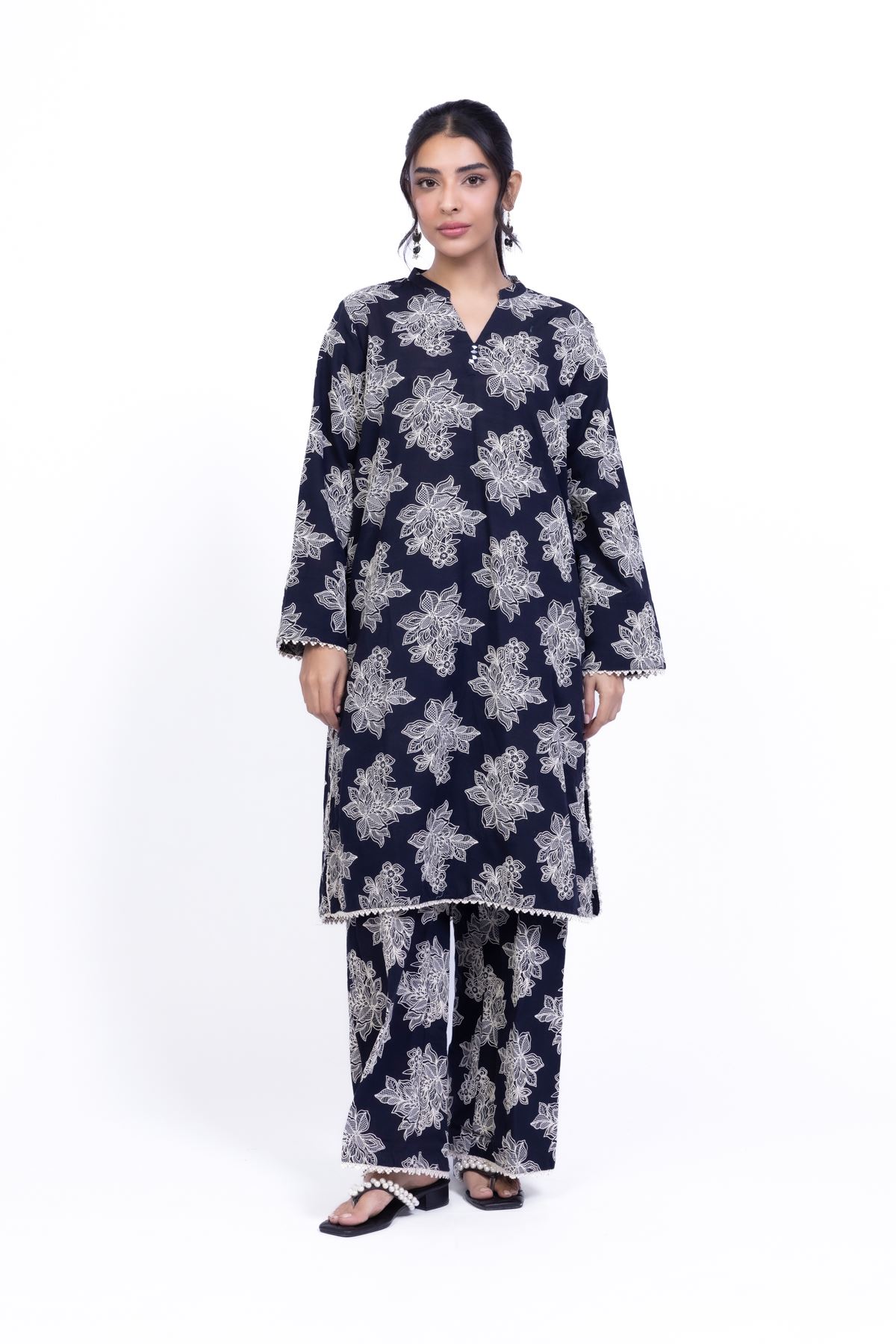 Printed Khaddar Kurta - 25-10-10E7-04TB-VG