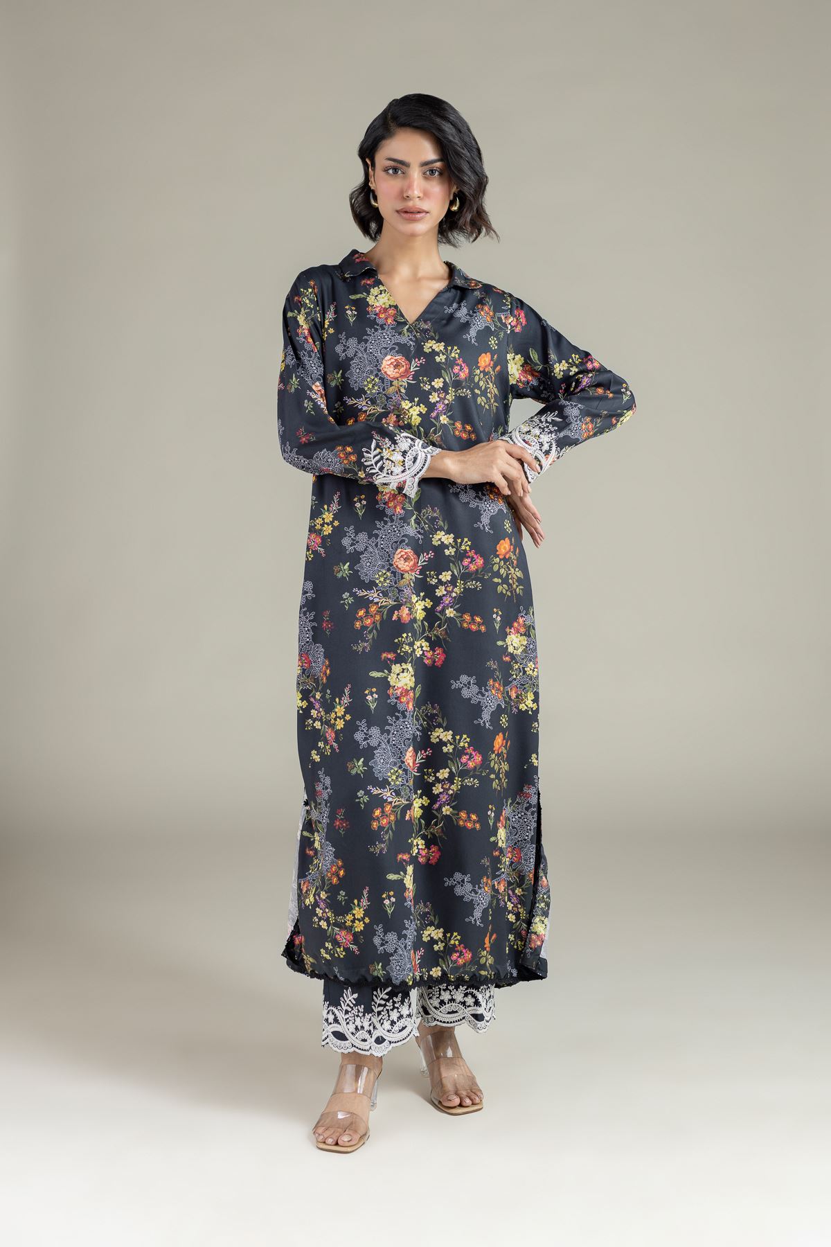 Embroidered Marina Floral Longline Kurta - 25-10-11E6-08TA-VG