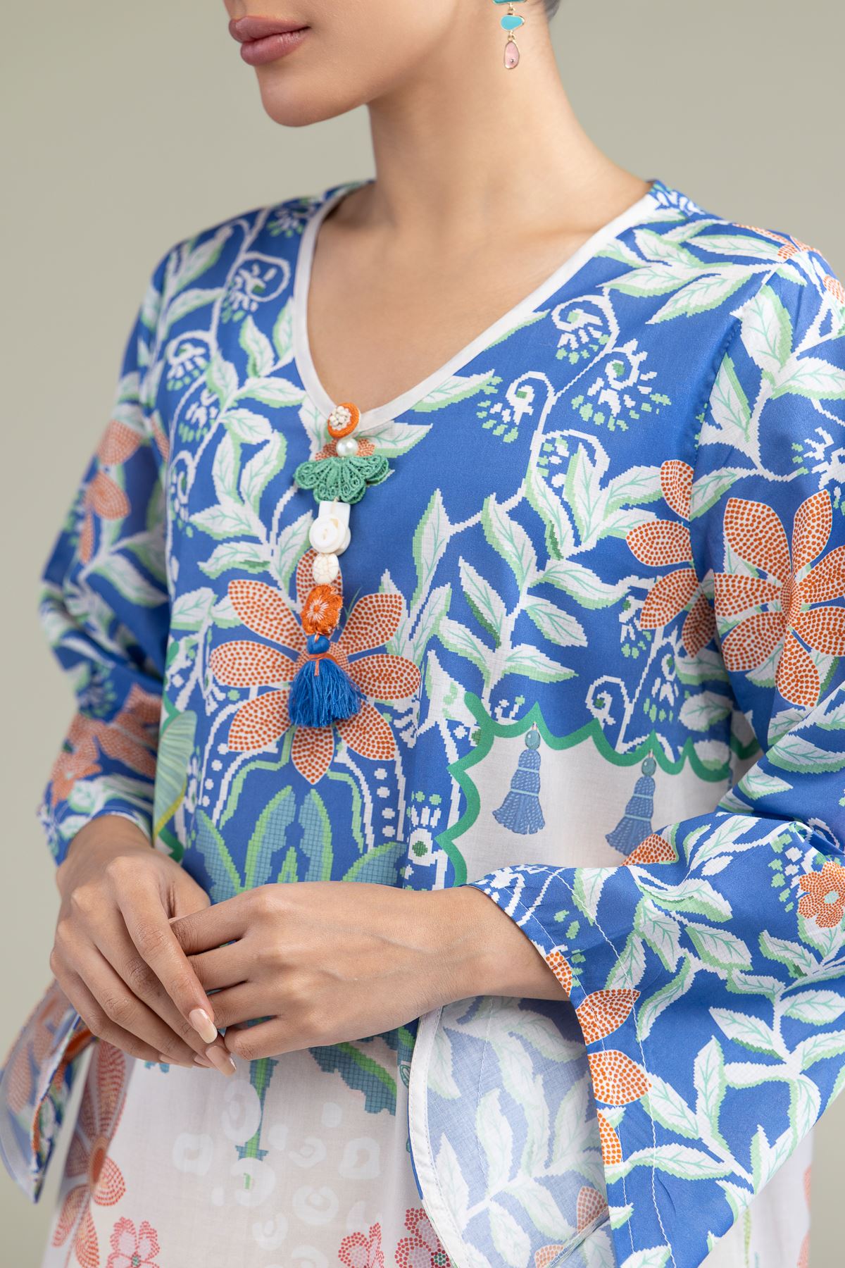 Printed Cambric Floral Flared Kurta - 6-26-207-B-E1-VG