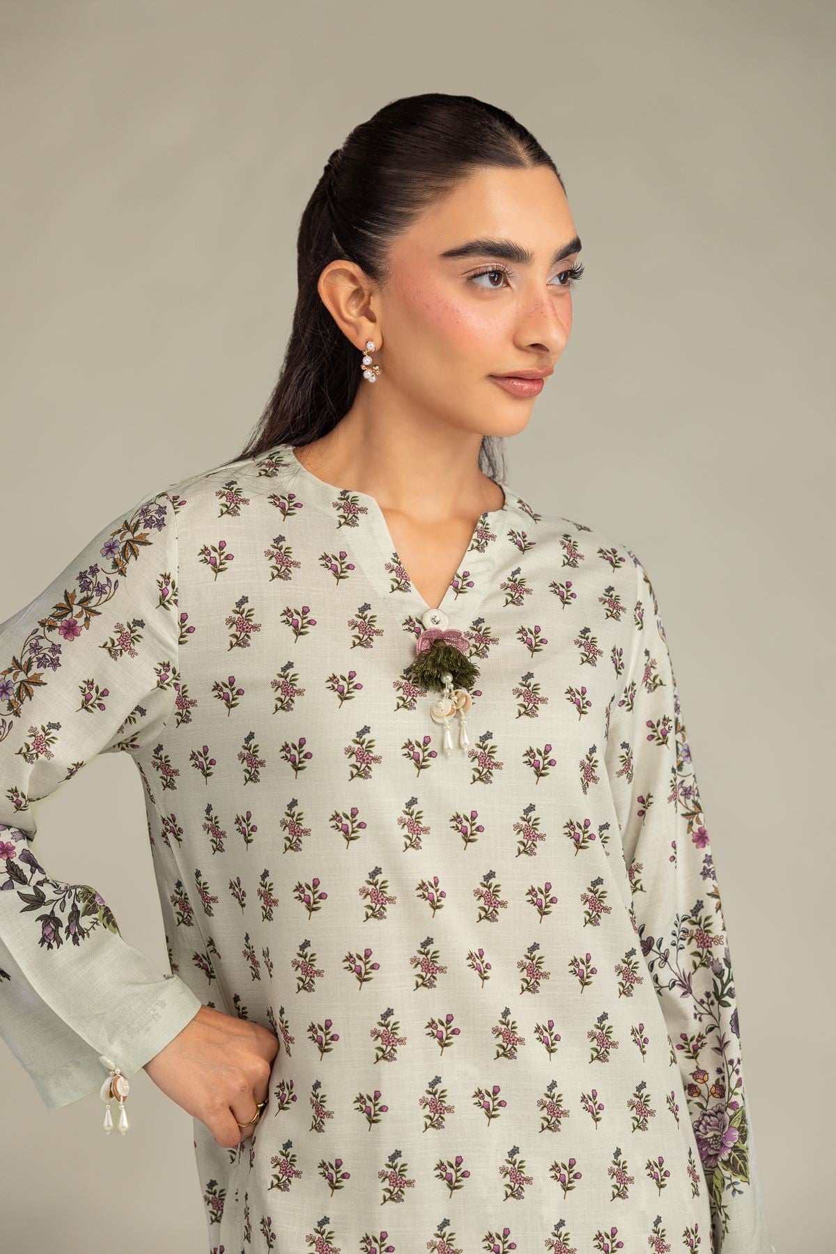 Printed Raw Silk Short Floral Kurta - 1-26-250-B-H1-VG