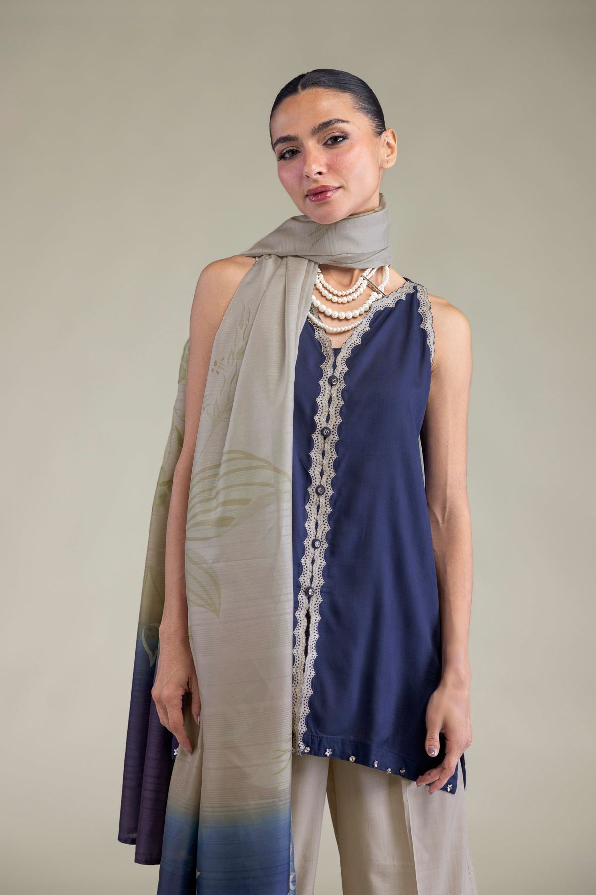 Embroidered Raw Silk Sleeveless V-Neck Kurta - 2-26-202-A-B-VG