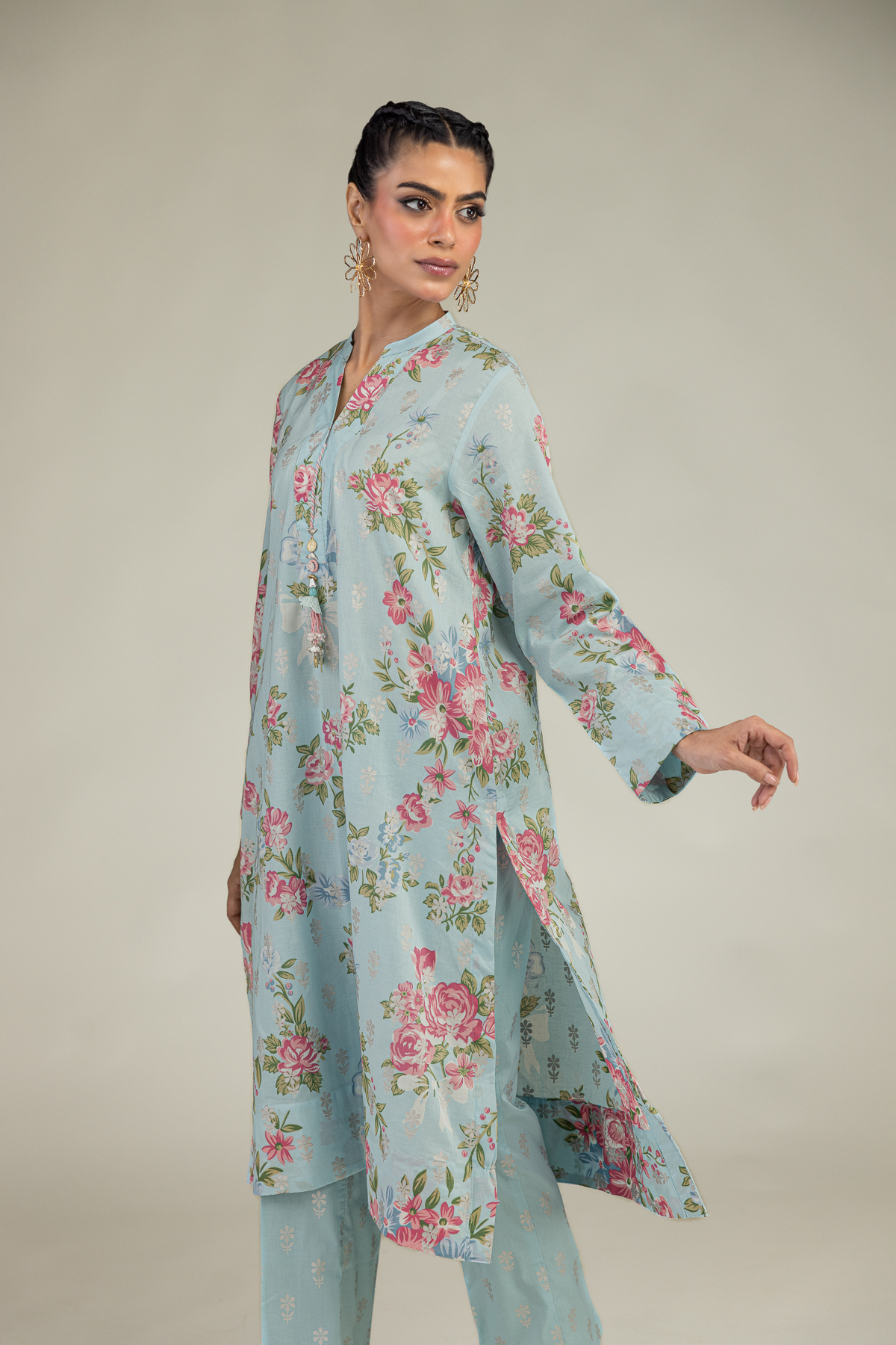 Printed Cambric Blue Floral Kurta - 1-26-236-A-D1-VG