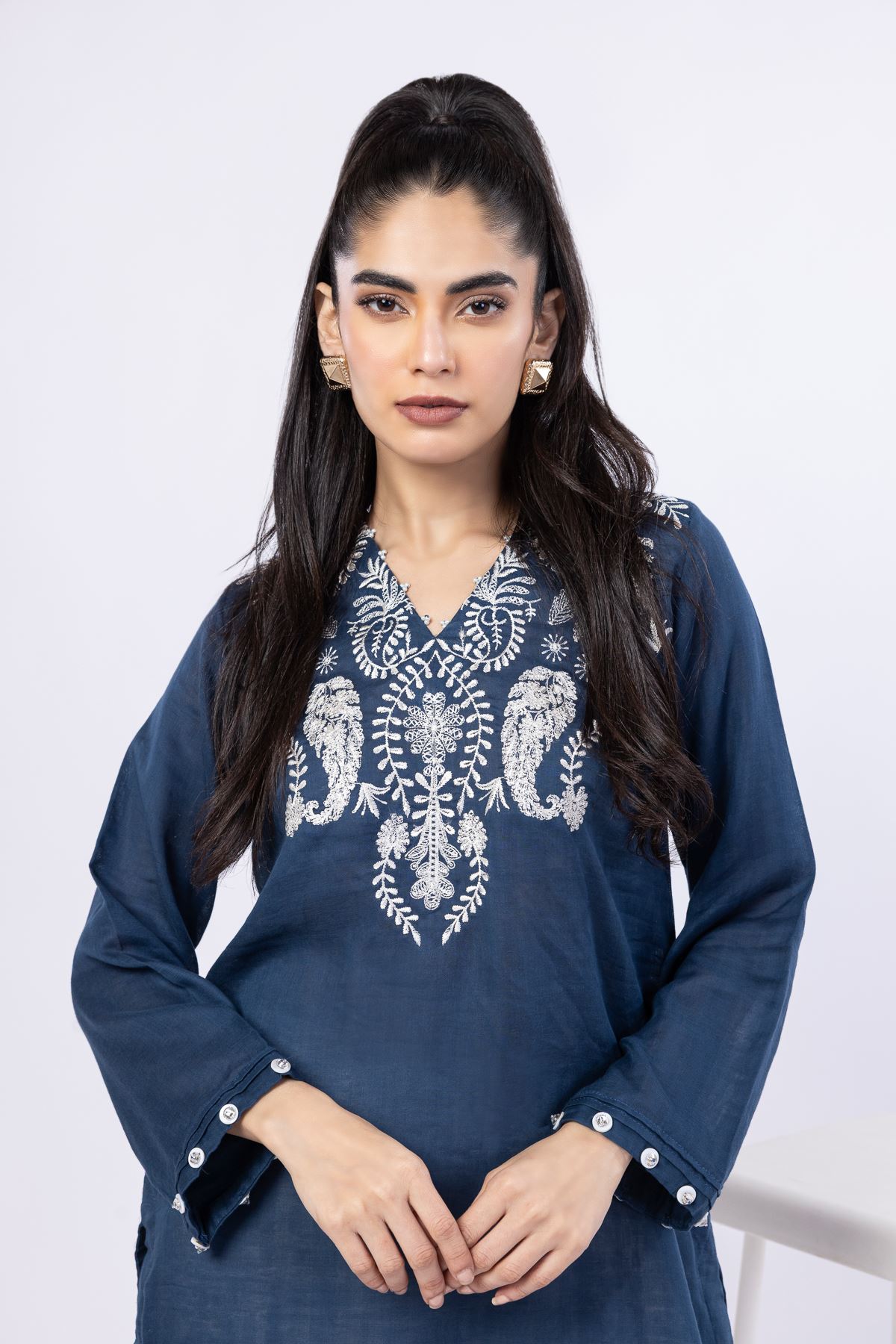 Embroidered Double Layer Plain Kurta - 25-09-9S3-07TB-VG