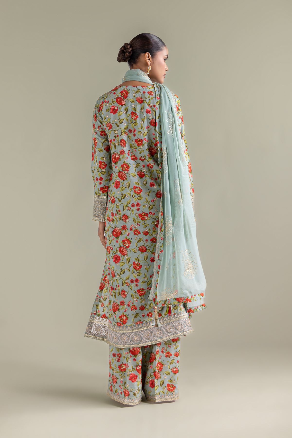 Embroidered Chiffon Floral 3-piece Set - 1-26-143-A-F-VG