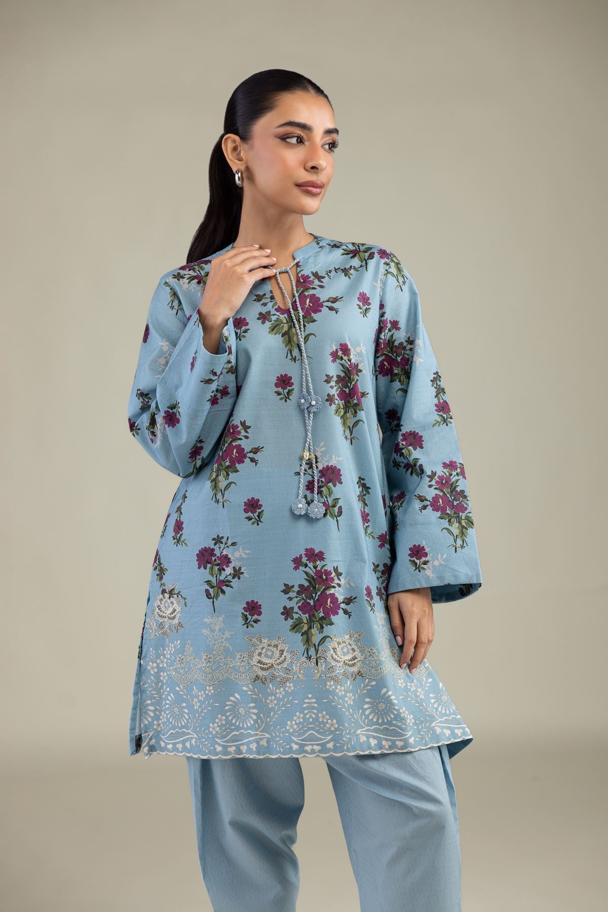 Printed Cotton Dobby Floral Cotton Kurta - 1-26-229-B-I2-VG