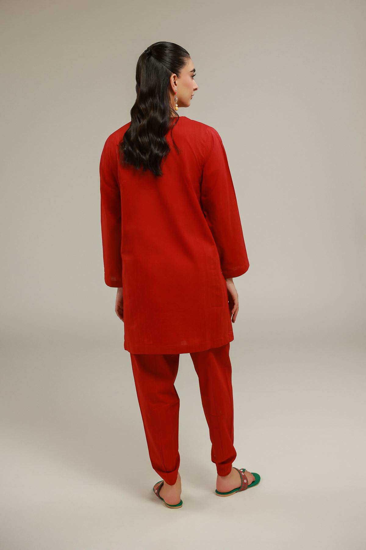 Embroidered Cotton Dobby Red Floral Kurta - T-A22-26-103FA1-VG
