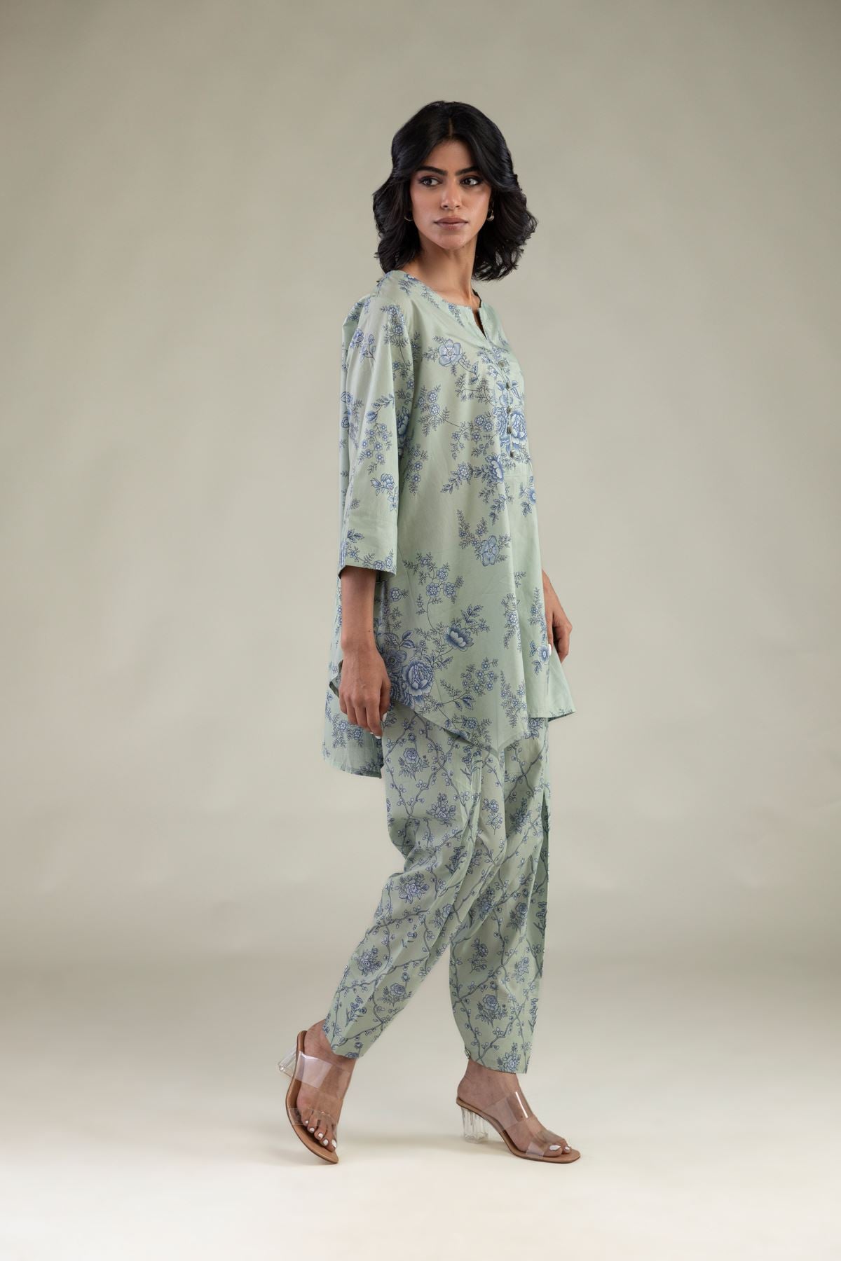 Embroidered Cambric Floral Mint Shalwar - 1-26-102-A-F-VG