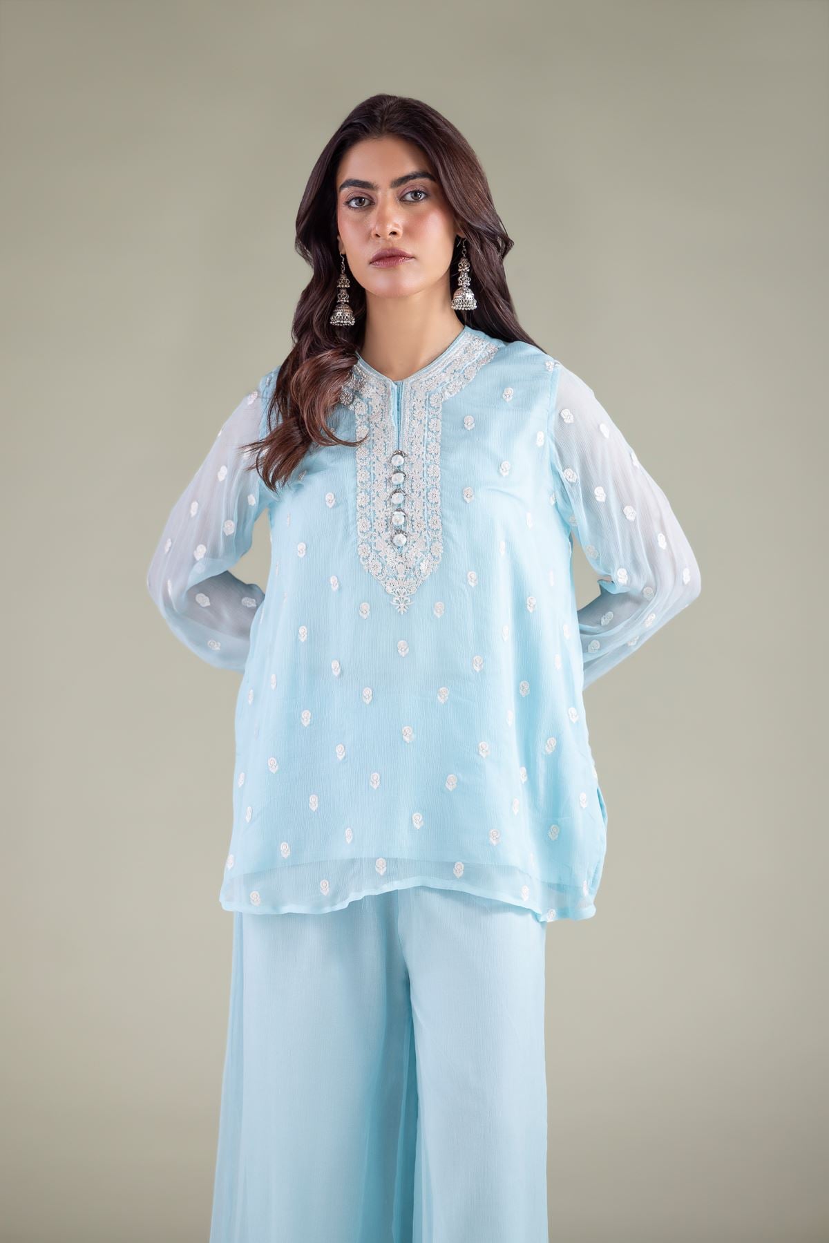 Embroidered Chiffon 2-Piece Co-ord Set - 1-26-127-A-D-VG