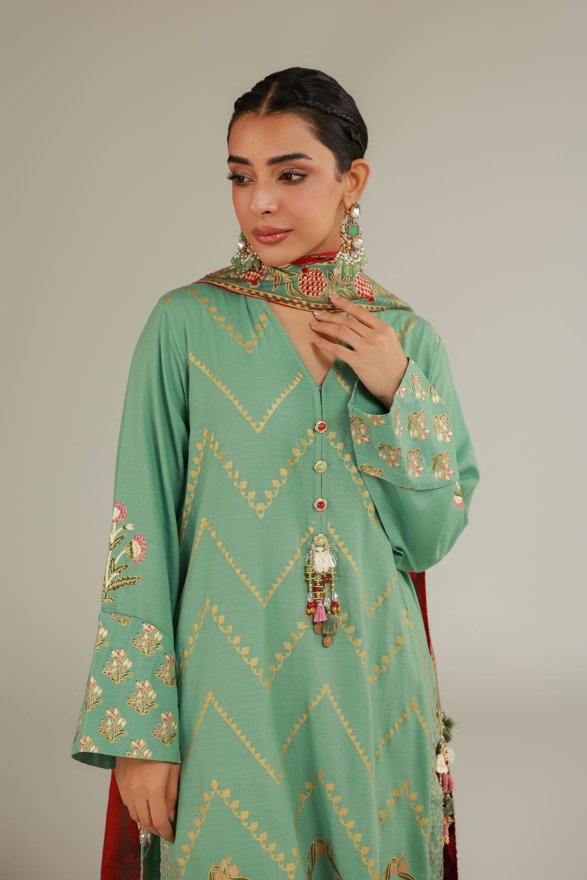 Raw Silk 3 Piece Co-ord Set - 2-26-103-A-F-VG