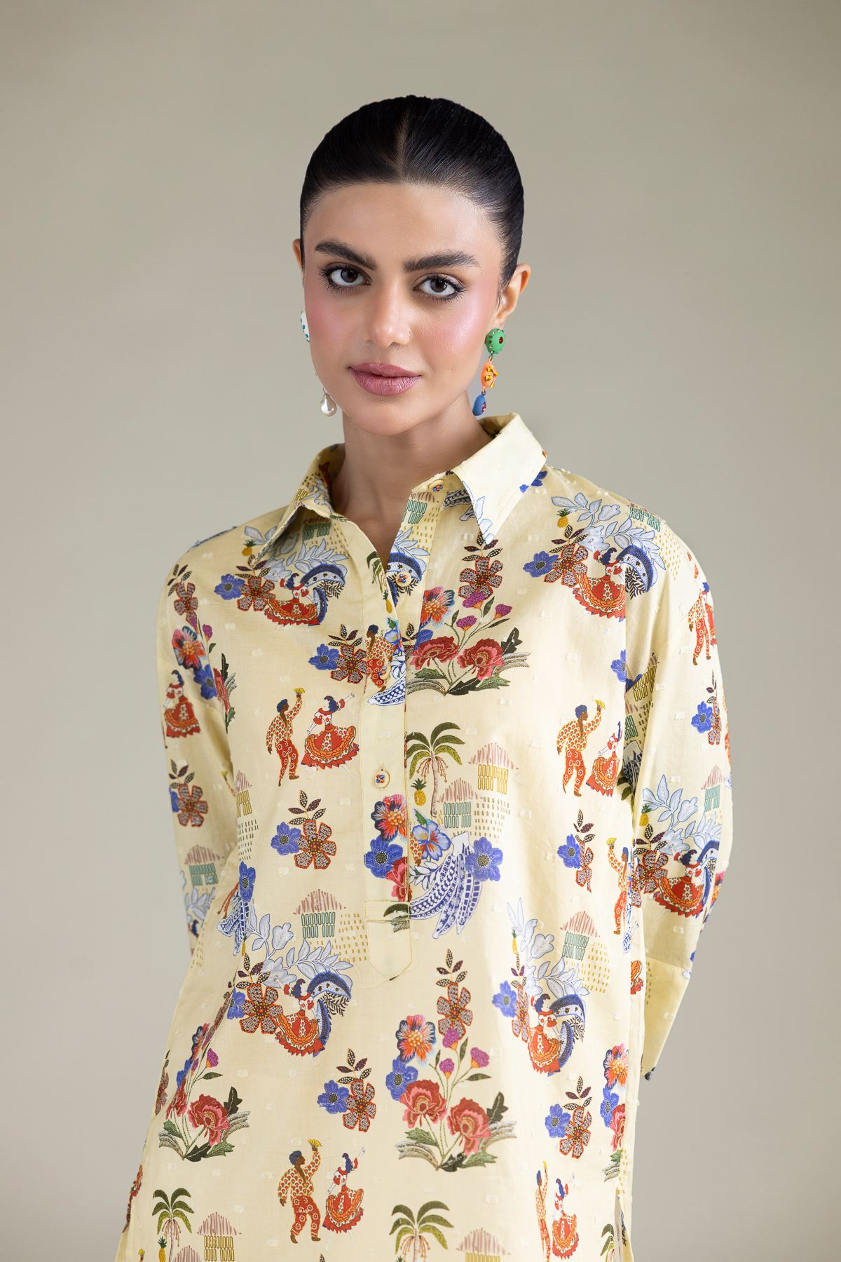 Embroidered Cambric Floral Cambric Shirt - 1-26-211-A-A2-VG
