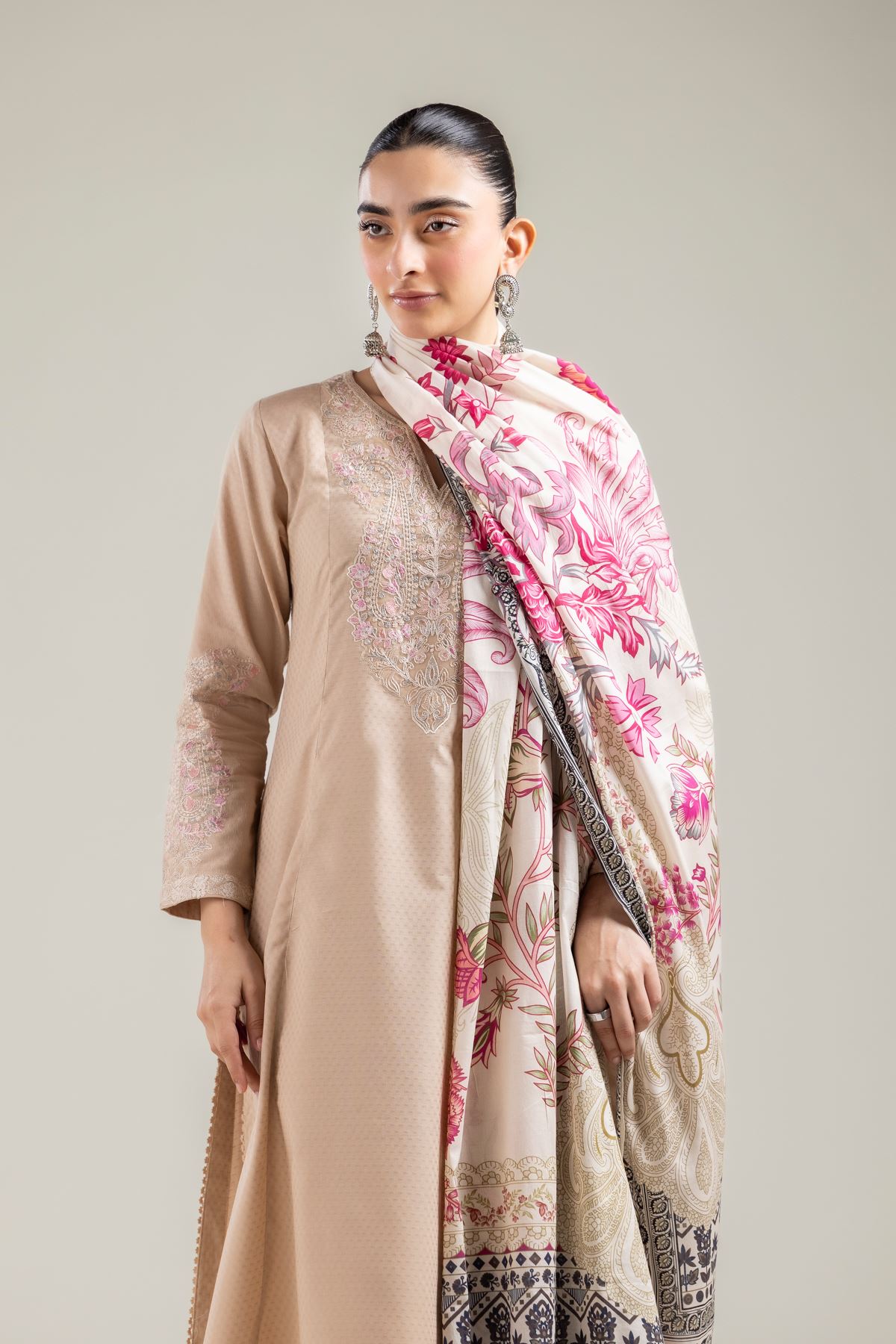 Embroidered Lawn Off-White Lawn Dupatta - 1-26-118-A-H-VG