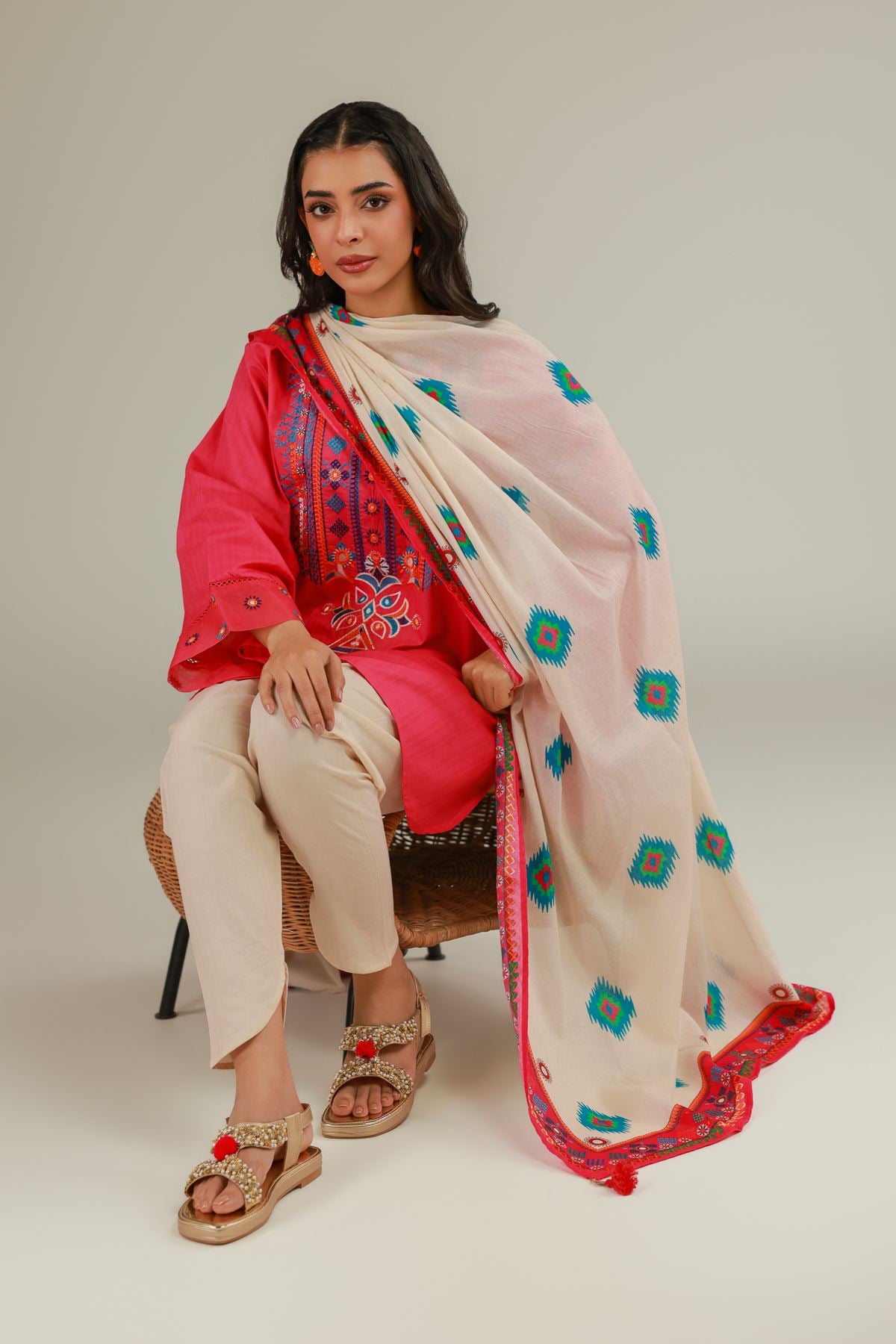Embroidered Cotton Dobby Cotton V-Neck Kurta - 1-26-223-B-F1-VG