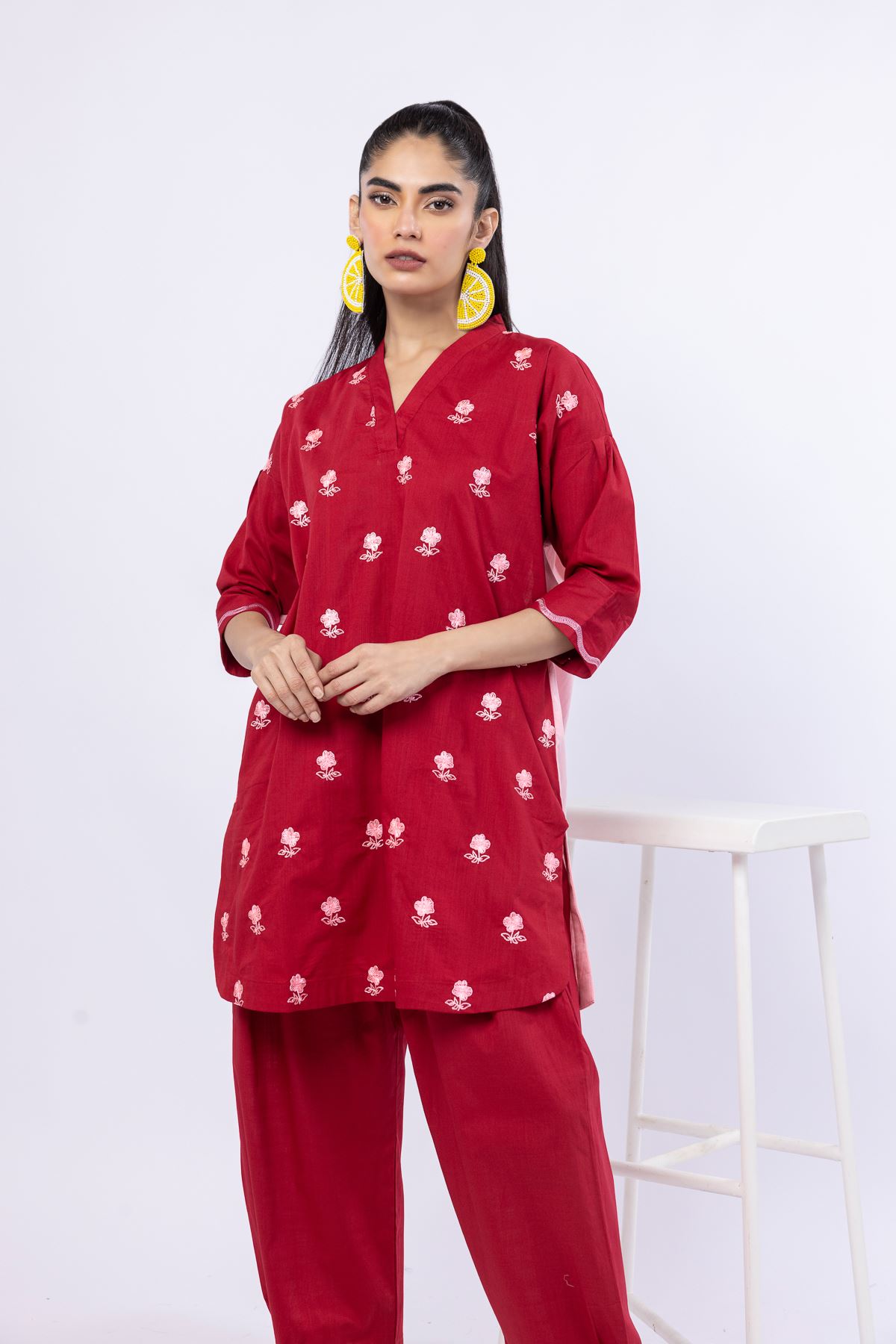 Embroidered Crosshatch Poplin Kurta - 25-10-11E1-09TB-VG