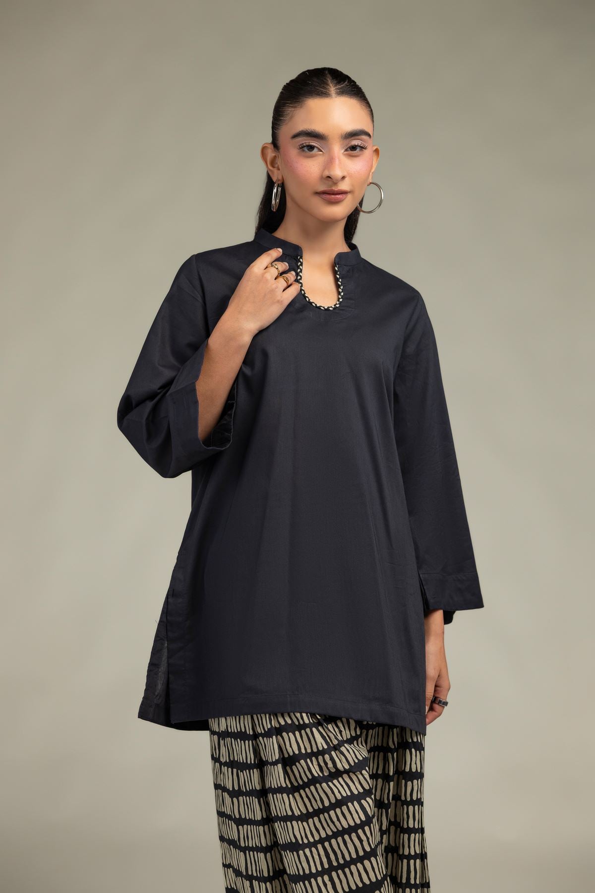 Printed Cambric Solid Cambric Kurta - 12-26-301-A-E1-VG