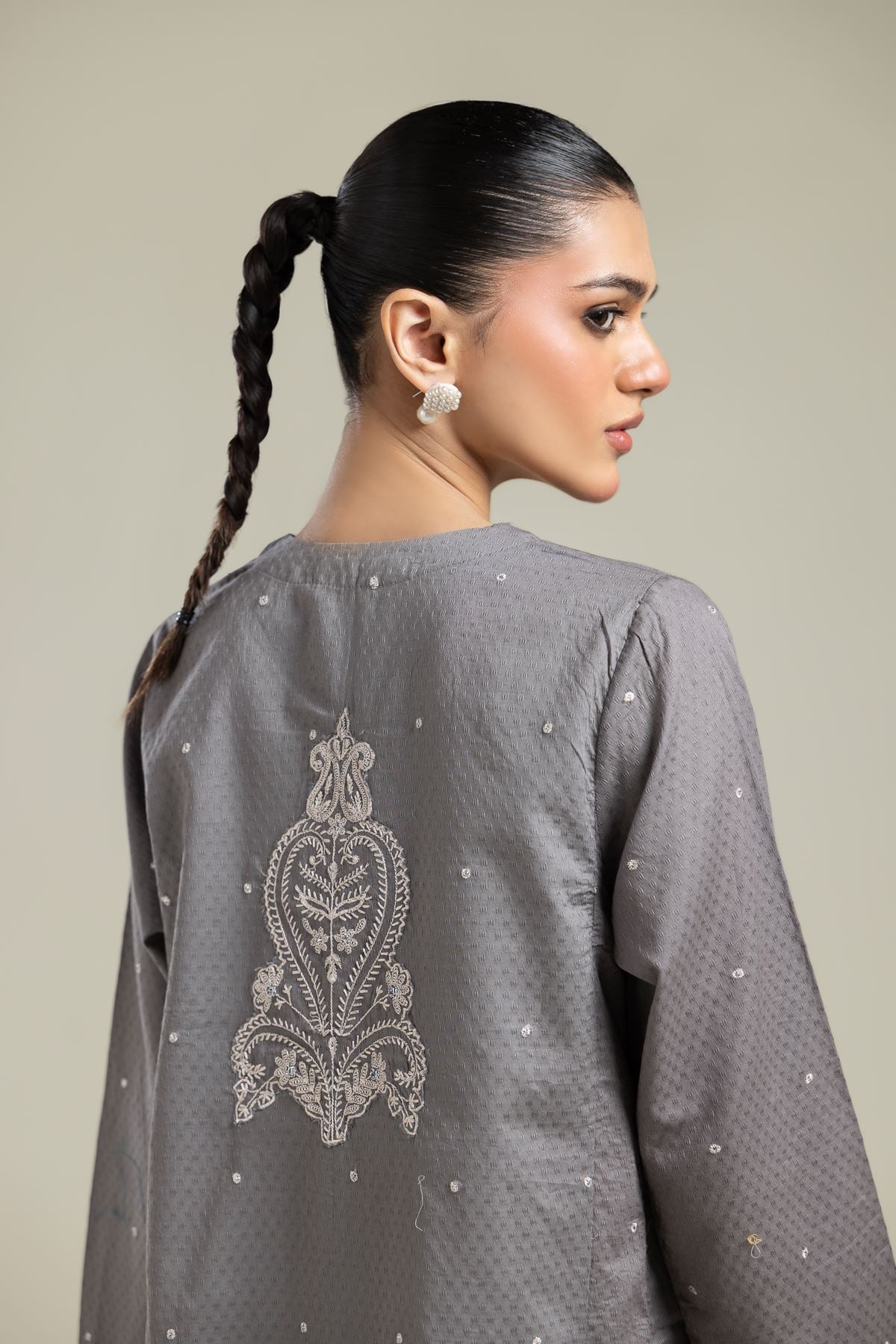 Embroidered Cotton Dobby Gray Cotton Kurta - 1-26-106-A-D-VG