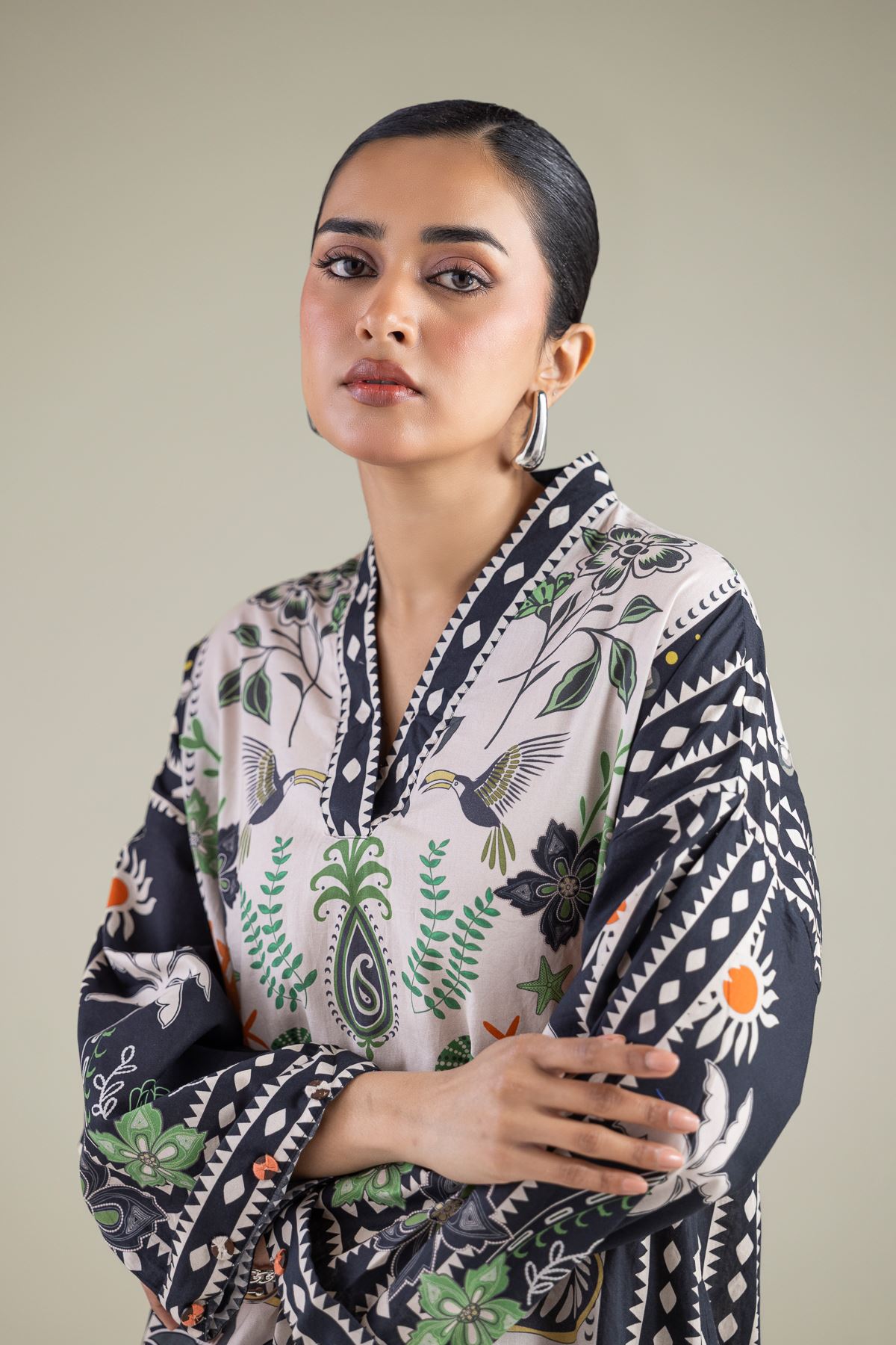Embroidered Cambric Printed Cambric Kurta - 1-26-147-A-G-VG