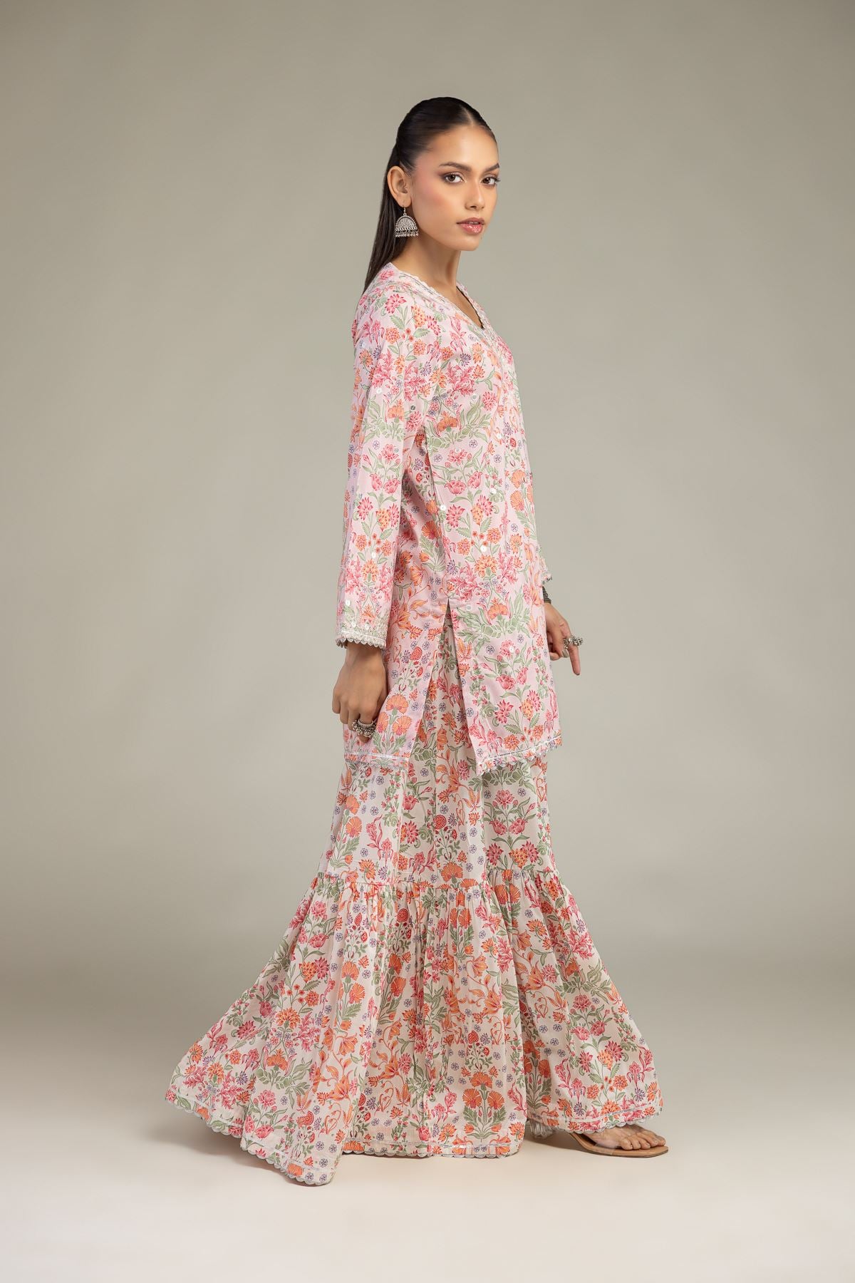 Embroidered Cotton Viscose Cotton Floral Pants - 1-26-234-A-I1-VG