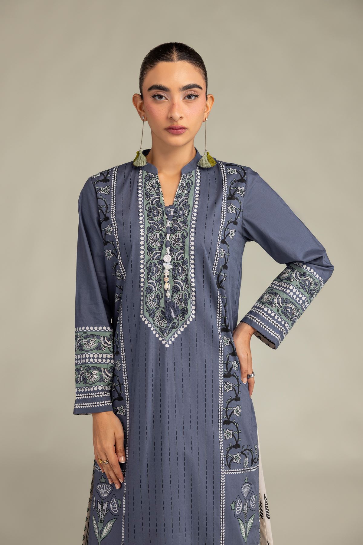Printed Cambric Floral Cambric Kurta - 2-26-308-A-G1-VG