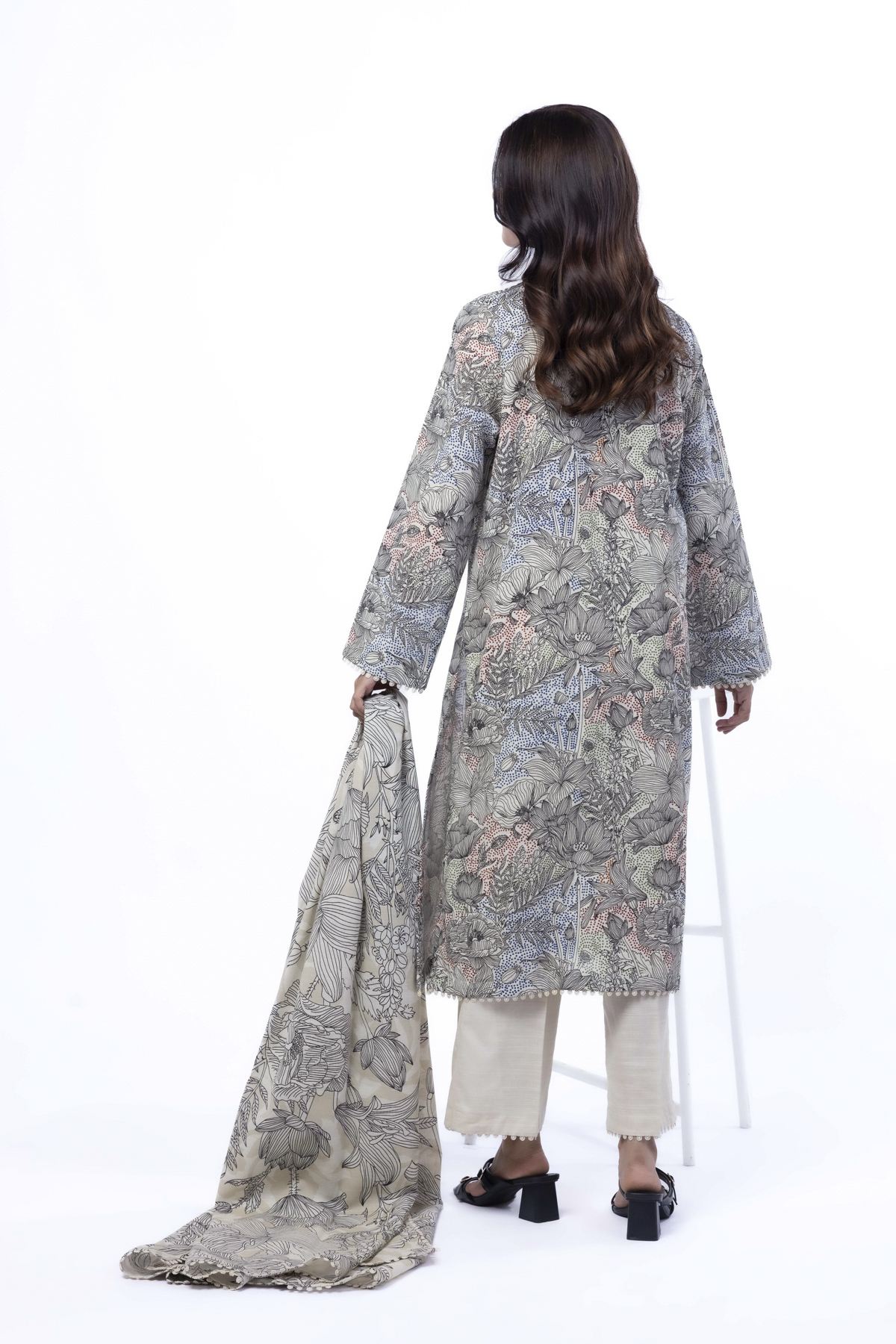 Printed Light Khaddar Fabrics 3 Piece - KN37YA-VG
