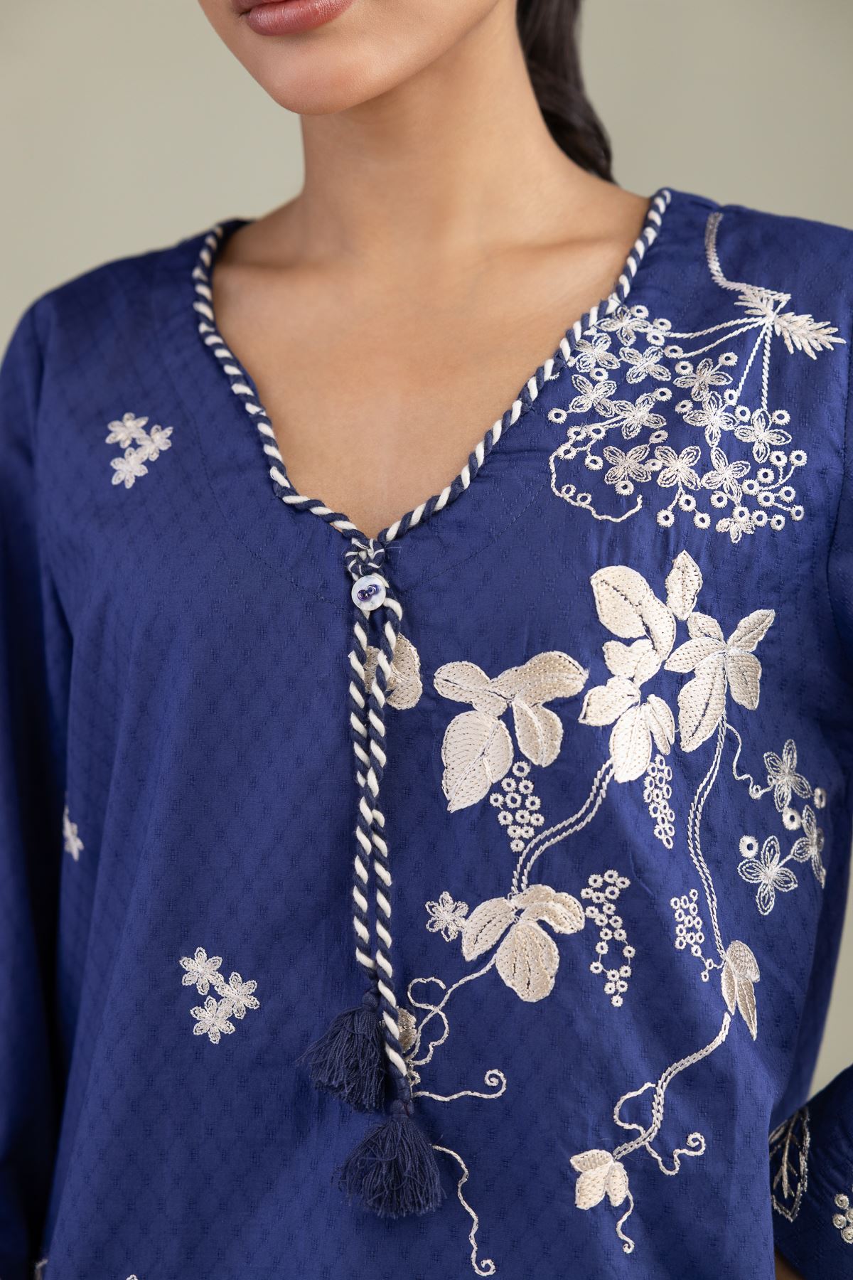 Embroidered Cotton Dobby Cotton Navy Kurta - 1-26-229-B-F1-VG