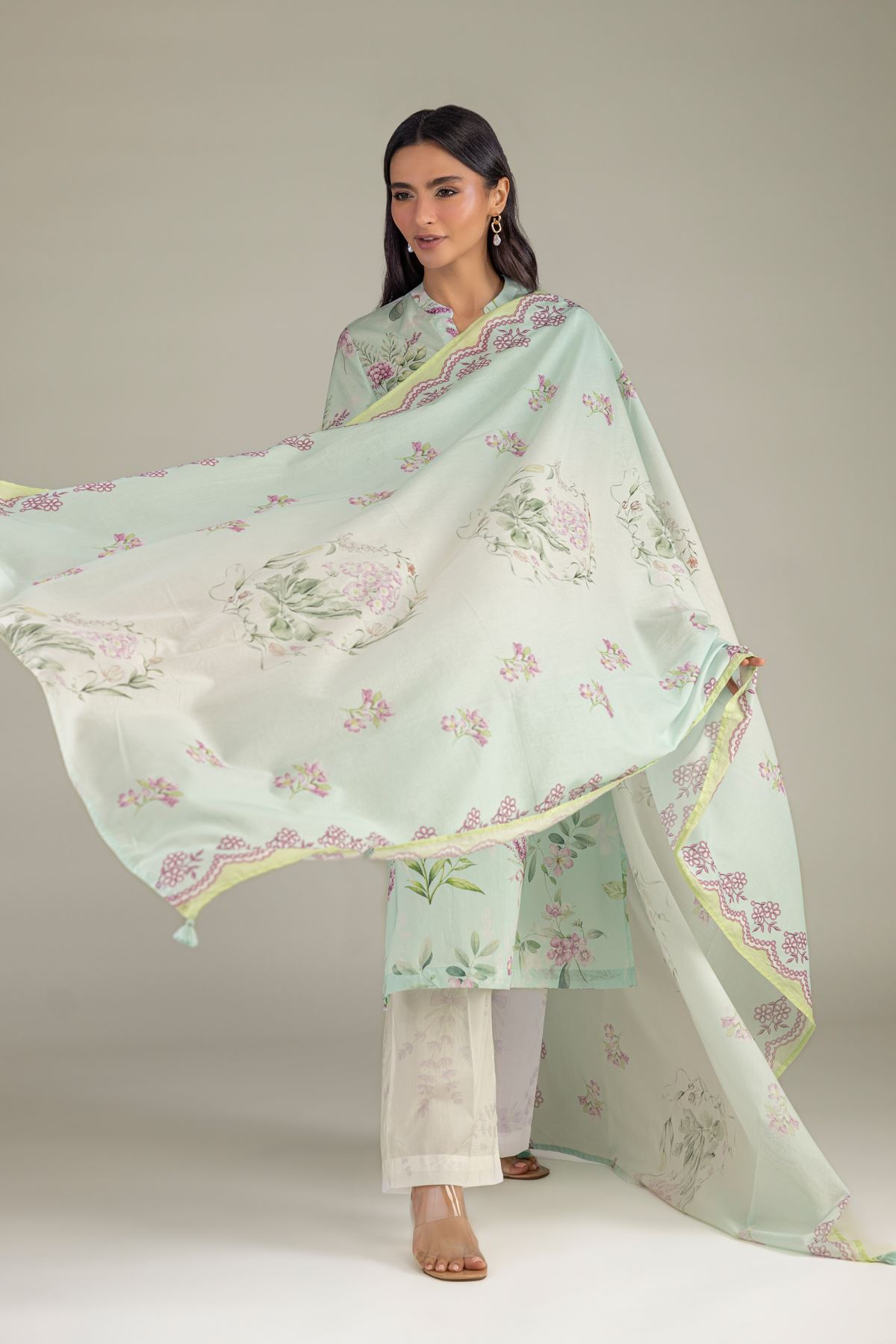 Printed Lawn Mint Lawn Dupatta - 1-26-102-A-F-VG