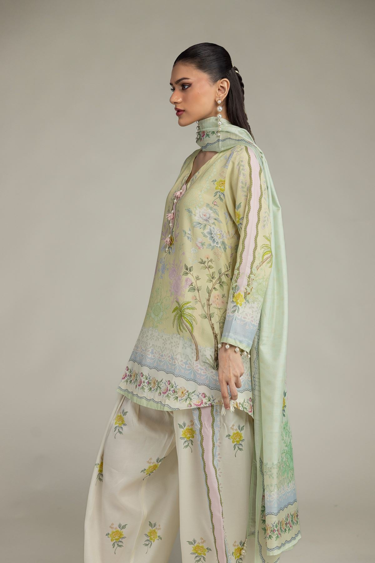 Embroidered Polyester Silk Floral Mint Dupatta - 2-26-208-C-E1-VG