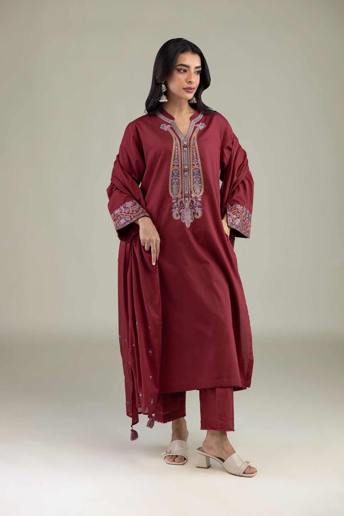 Embroidered Cambric Floral Cambric Kurta - 1-26-224-B-B1-VG