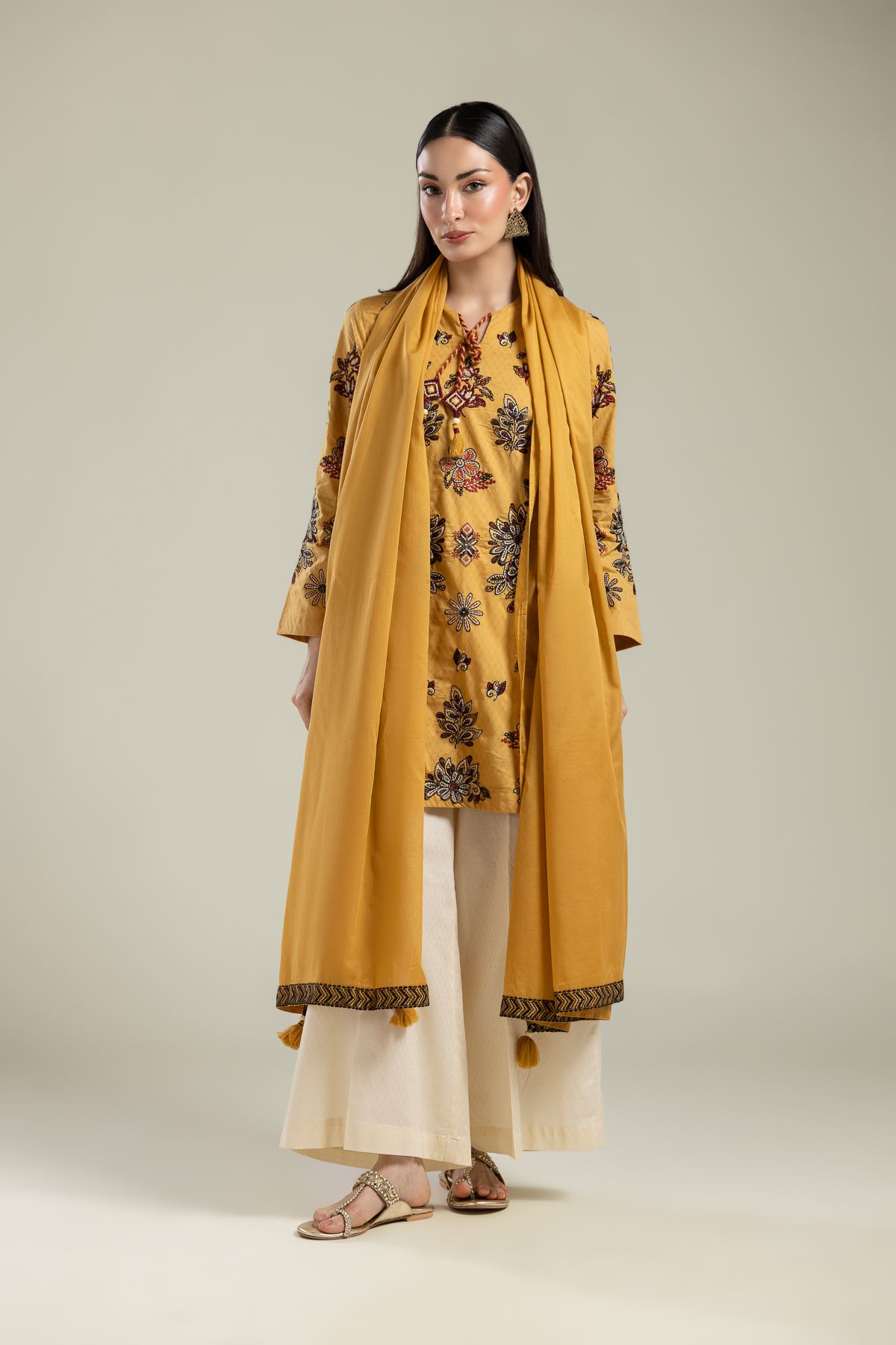 Embroidered Lawn Lawn Tassel Dupatta - 1-26-134-C-G-VG