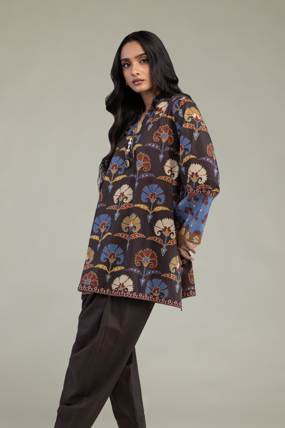 Printed Cambric Floral Cambric Kurta - 1-26-303-B-A1-VG