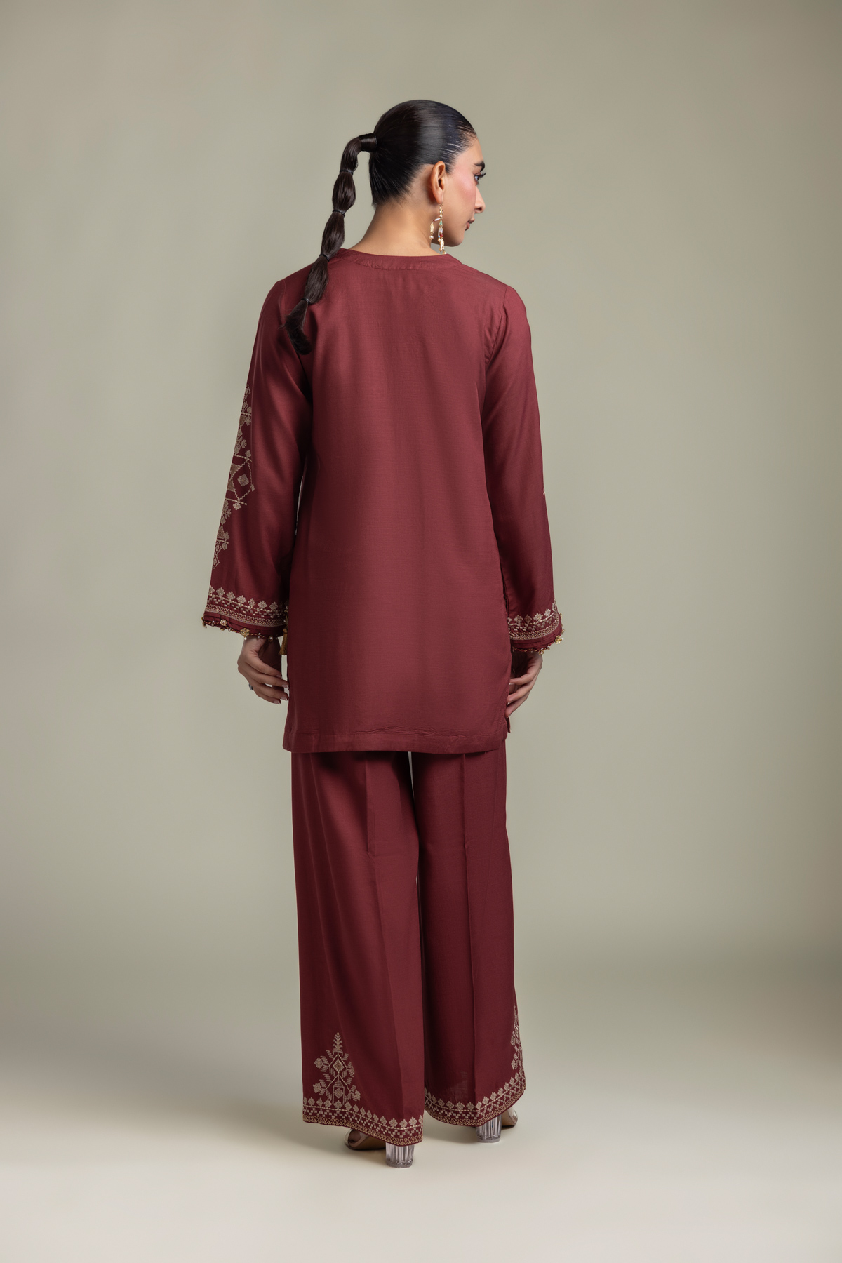 Embroidered Raw Silk Short Embroidered Kurta - 2-26-202-A-D-VG