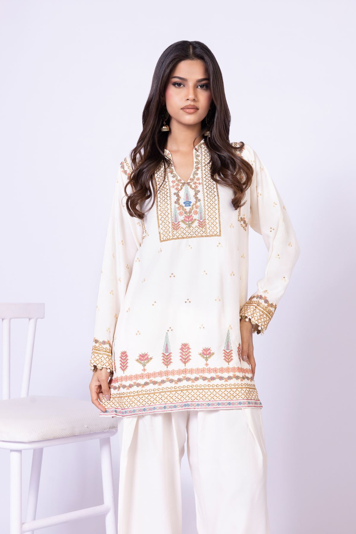 Embroidered Raw Silk Kurta - 25-W02iB-02TA-VG