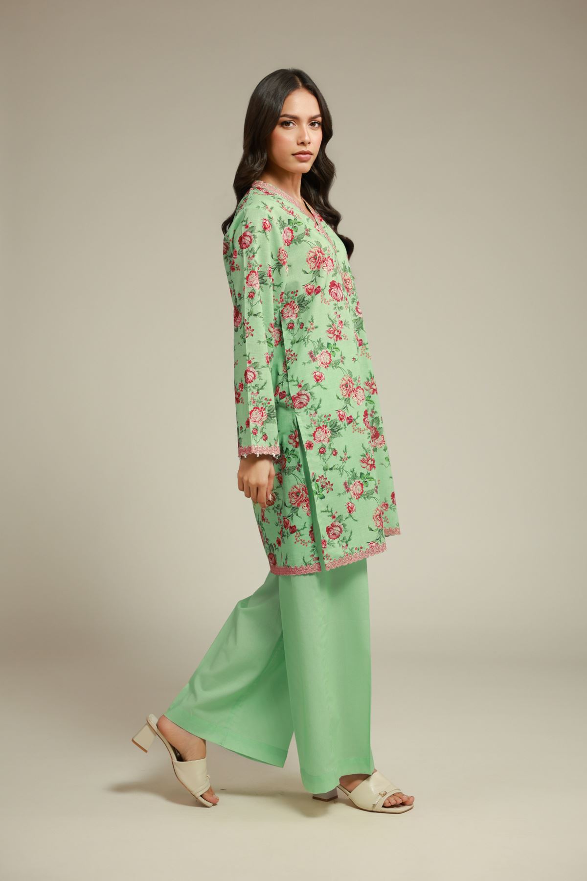 Embroidered Cambric Lawn Co-ord Set - T-A113-26-110EB1-VG
