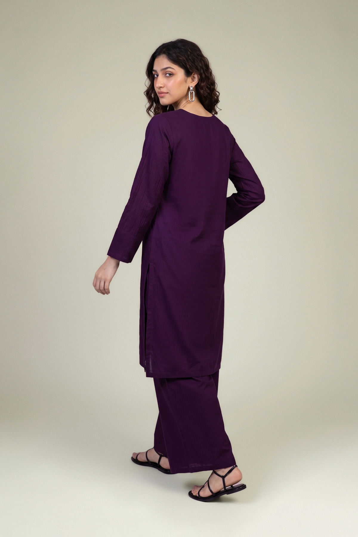 Embroidered Cotton Crinkle Purple Cotton Kurta - A22-26-214FH1-VG
