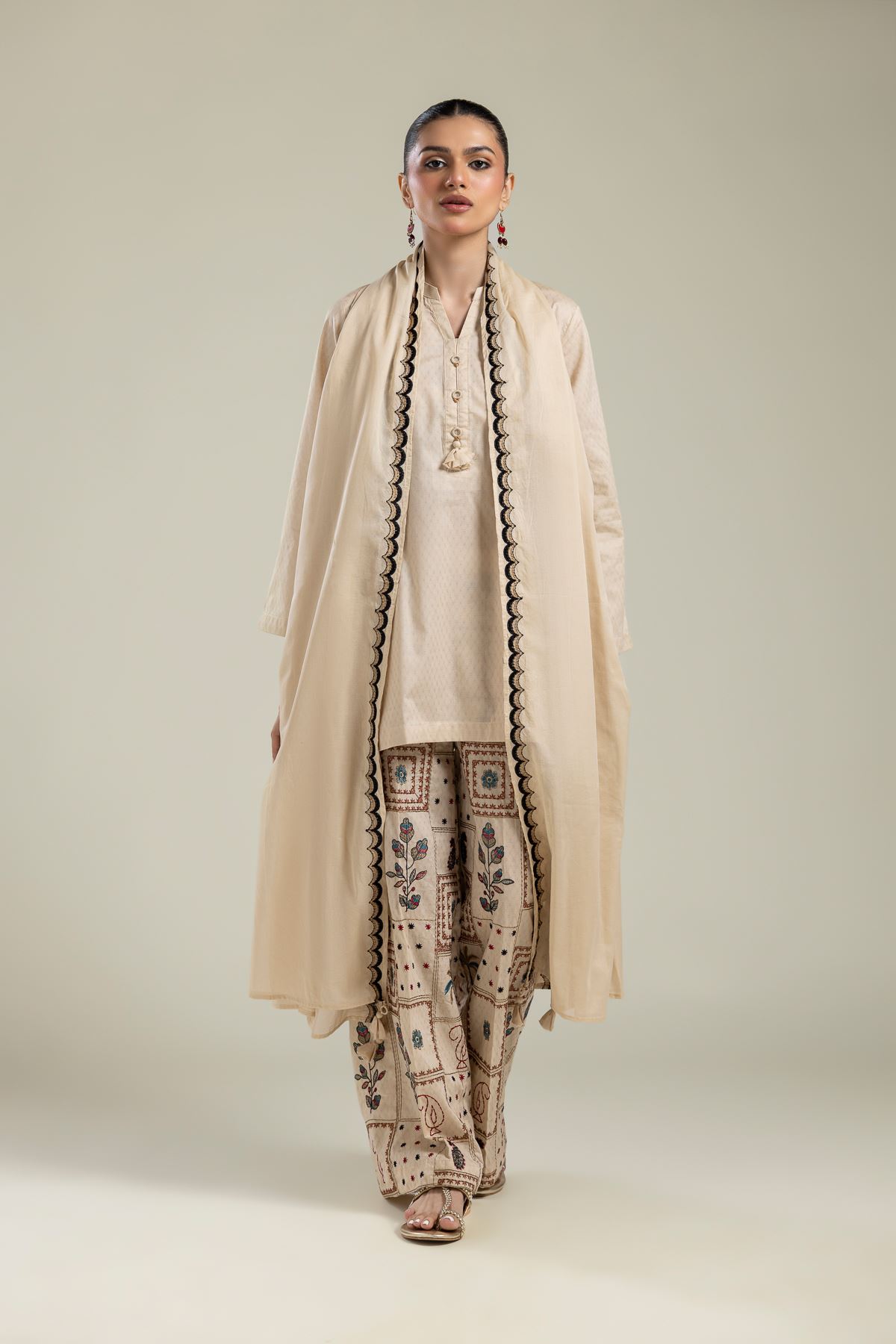 Embroidered Lawn Beige Lawn Dupatta - 1-26-134-A-E-VG