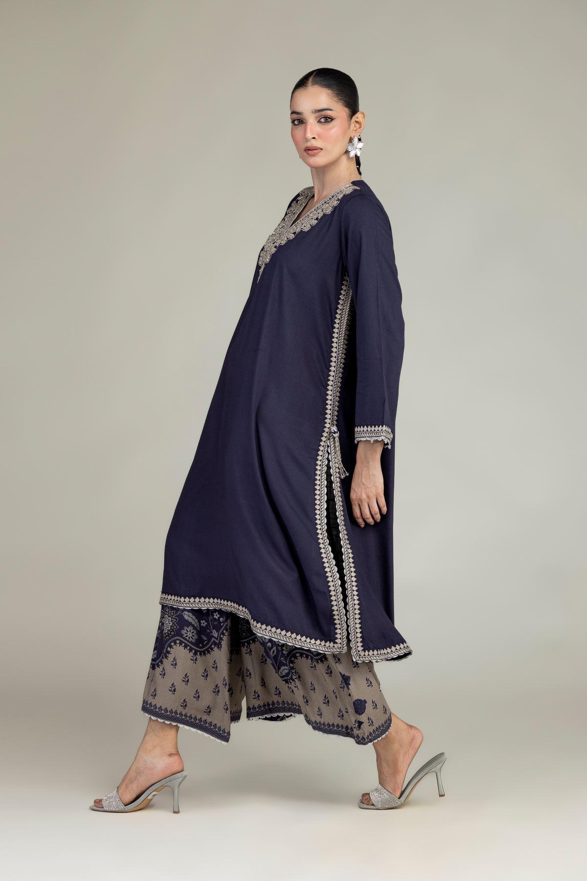 Embroidered Raw Silk Floral Silk Pants - 2-26-203-A-B1-VG