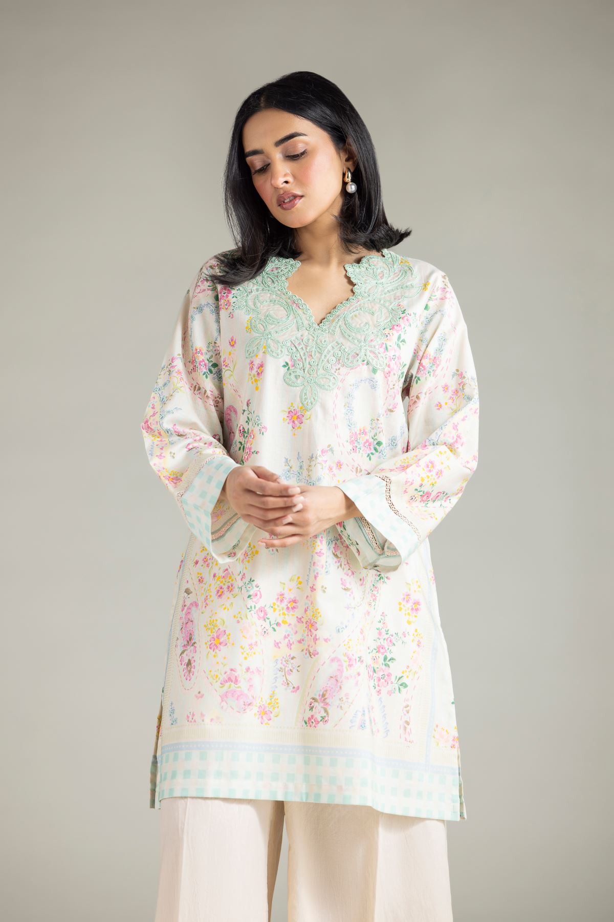 Embroidered Textured Lawn Fabrics 2 Piece | Top and Bottom - A112-26-124EG2-VG