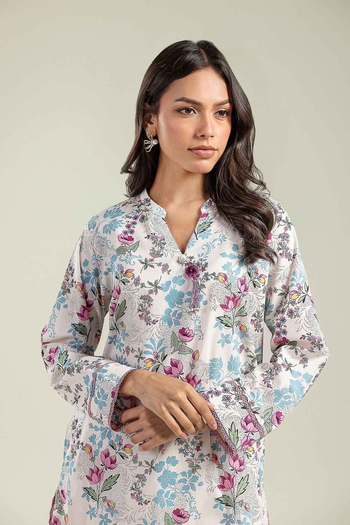 Printed Cambric Floral Cambric Kurta - 26-01-2E1-08BA-VG