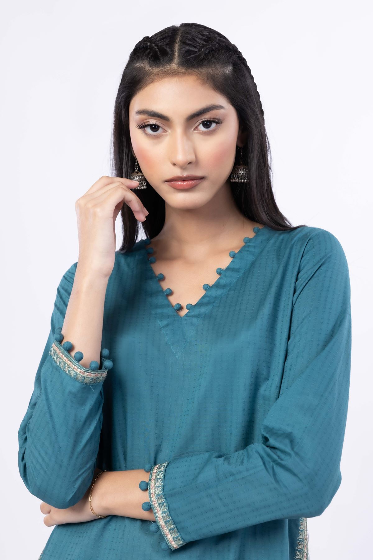 Embroidered Cotton Dobby Kurta - 1-26-122-A-D-VG