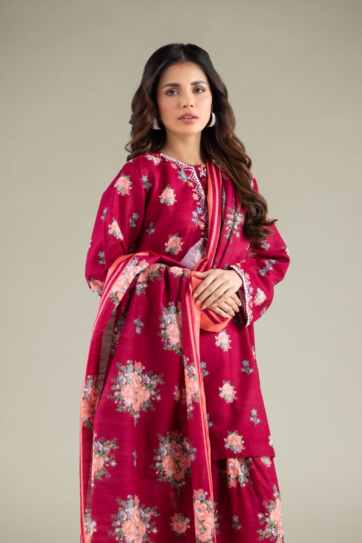 Embroidered Textured Cotton All-Season Striped Dupatta - 1001918628
