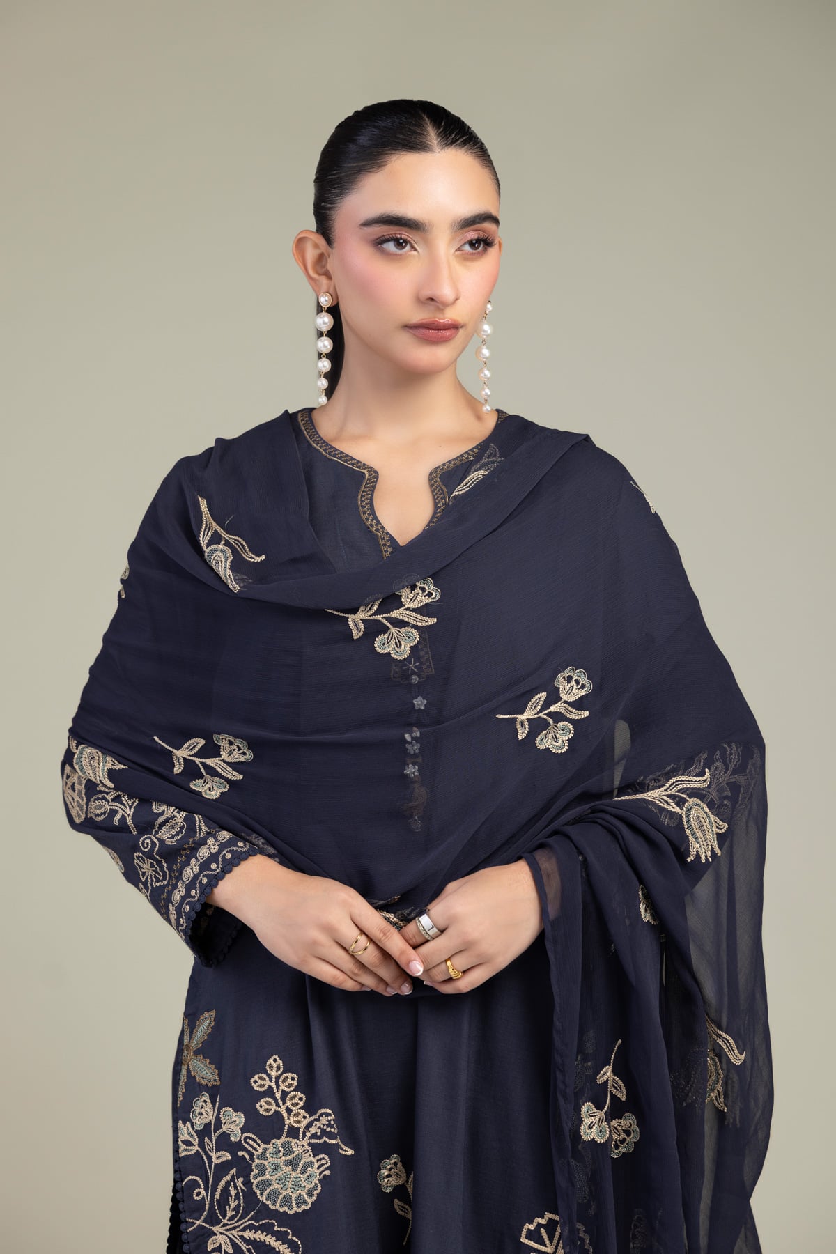 Embroidered Chiffon Floral Chiffon Dupatta - 1-26-309-B-D1-VG