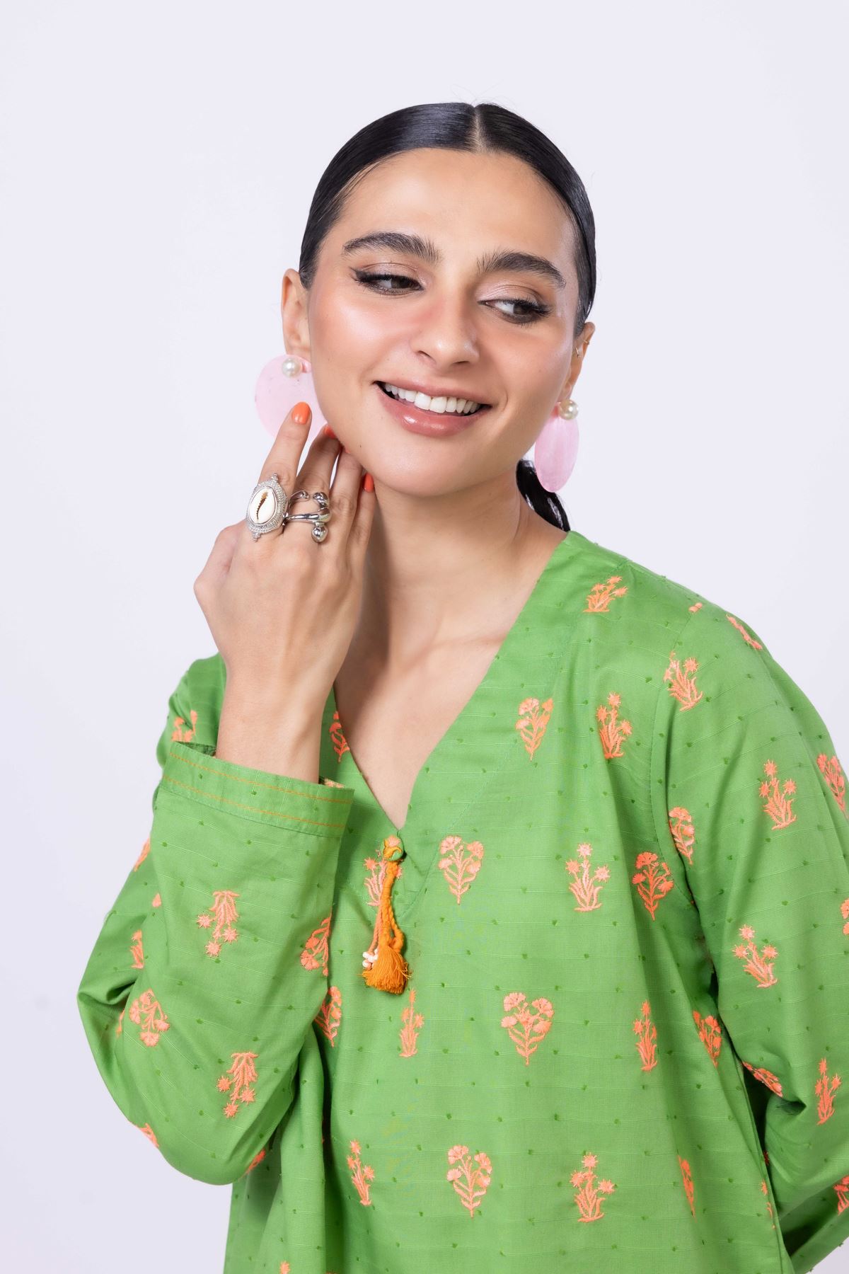 Embroidered Cross Slub Broshia Kurta - 1001898804