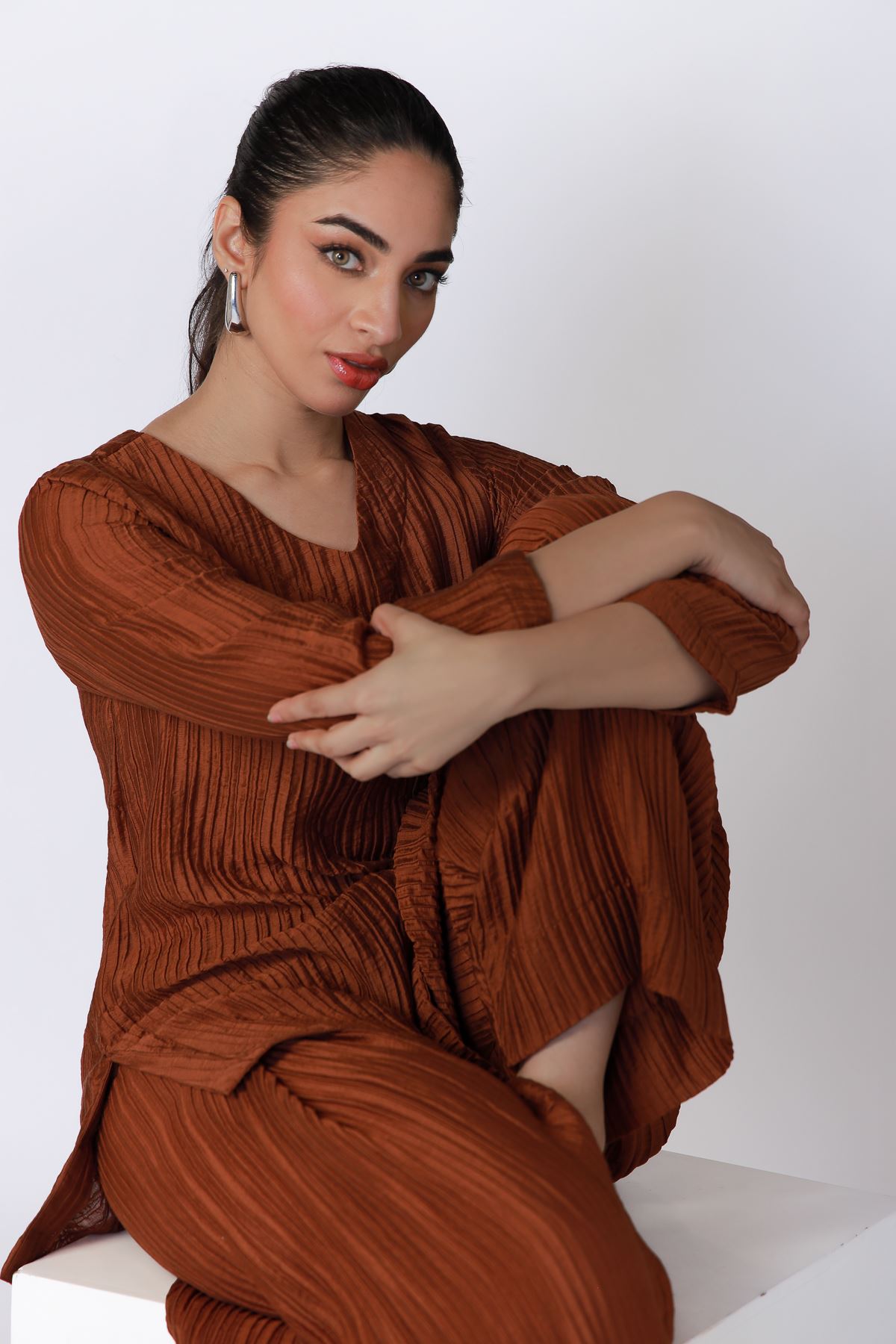 Dyed Ripple Crinkle Kurta - 25-07-7E7-03TA-VG