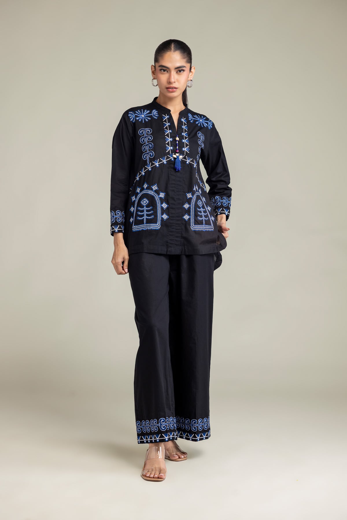 Dyed Cambric Black Cambric Trousers - A22-26-214FH1-VG