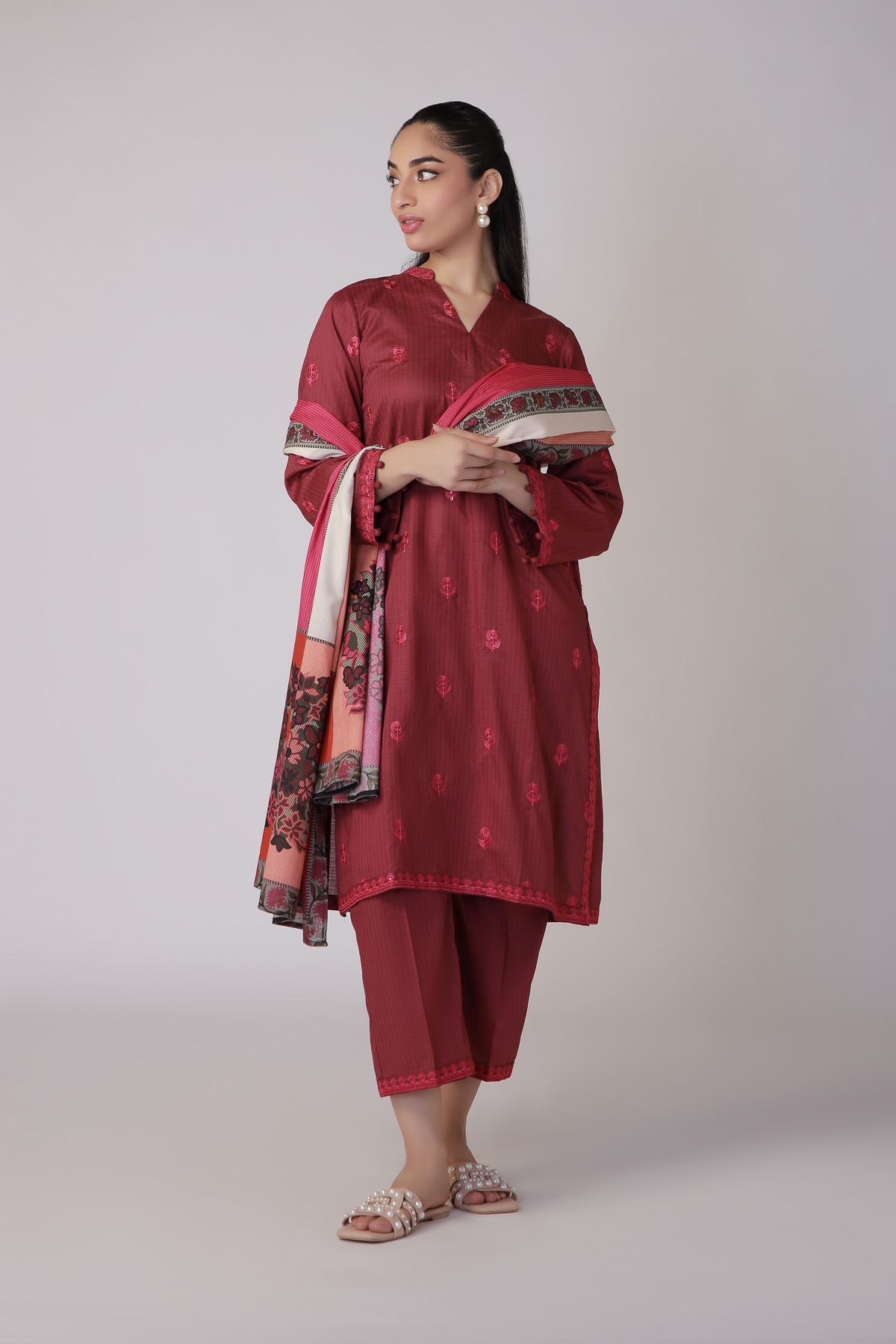 Printed Cotton Square Dupatta - 25-07-7E8-08TA-VG