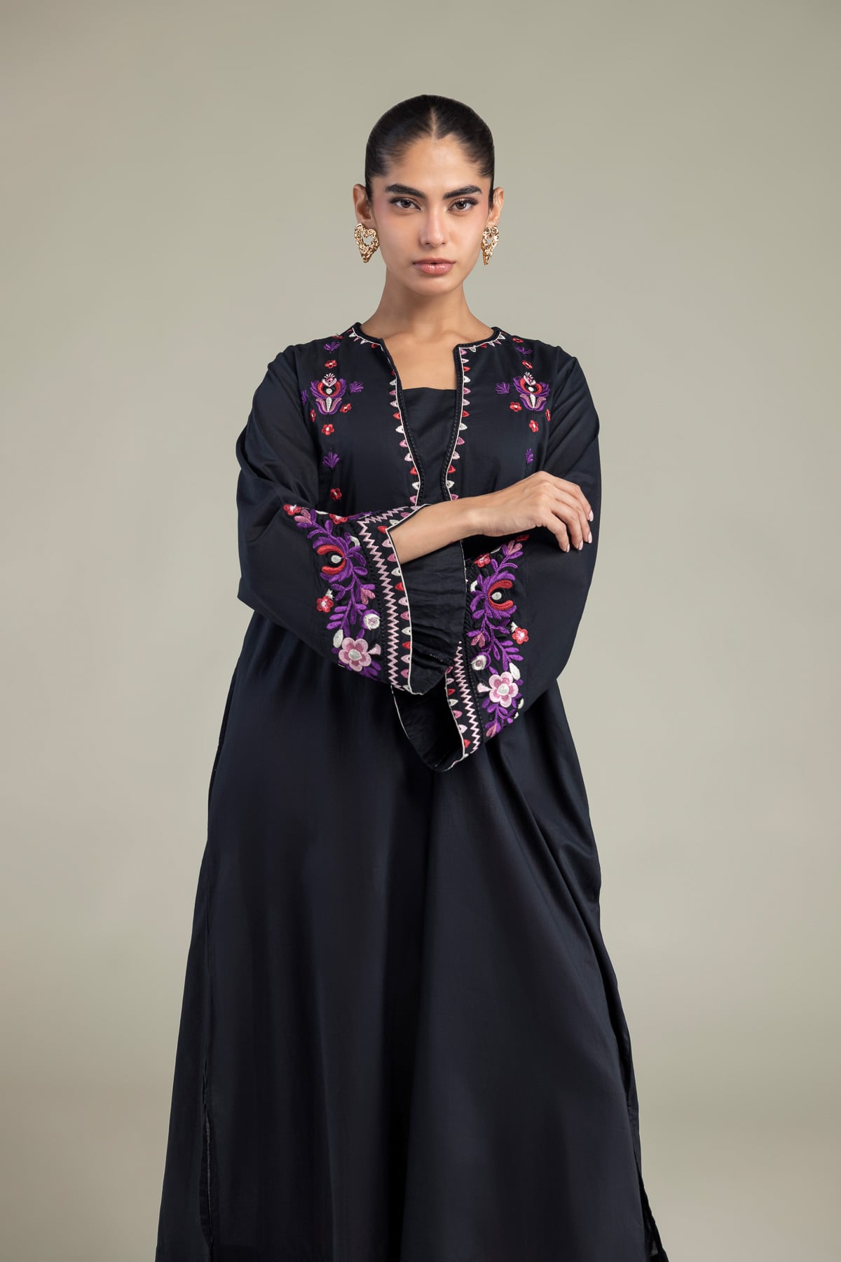 Embroidered Cambric Black Cambric Kurta - A22-26-214FH1-VG