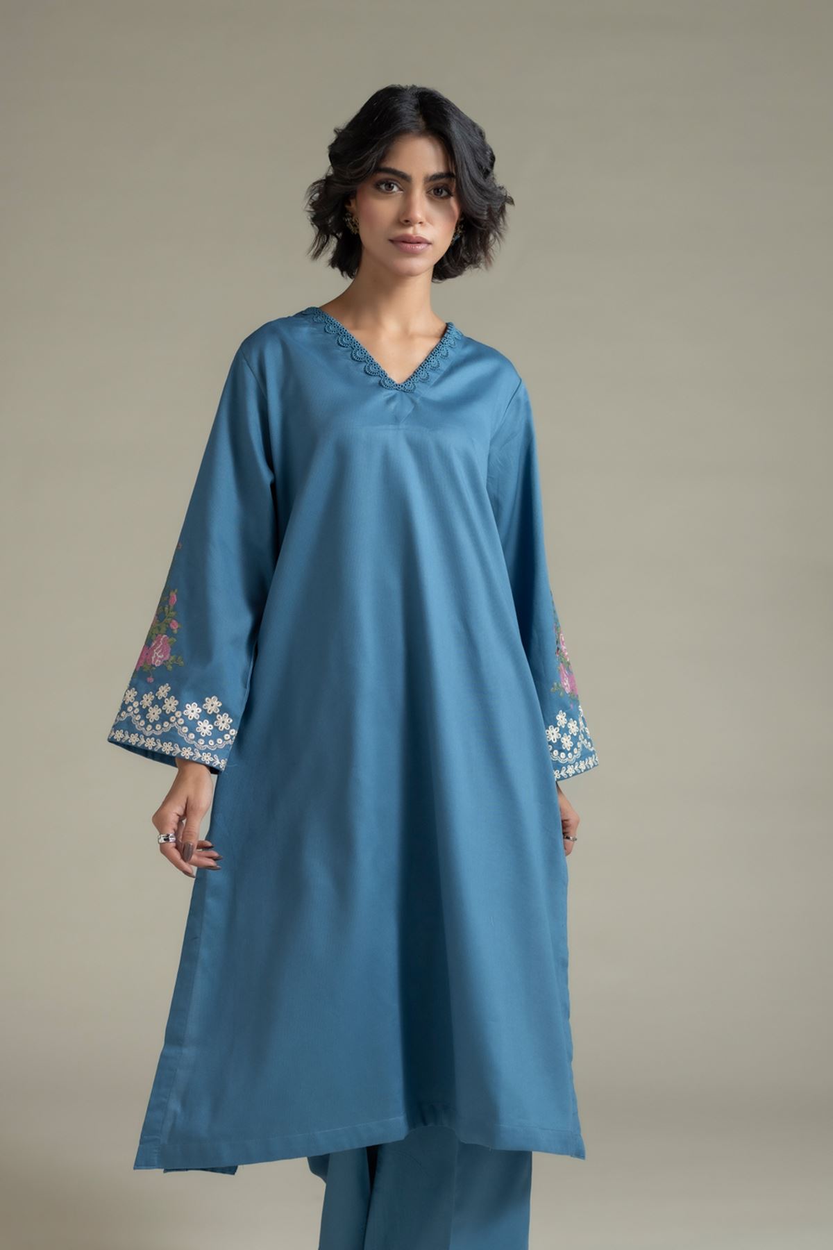 Embroidered Textured Cotton Kurta - OTD4-EX22-10TA-VG
