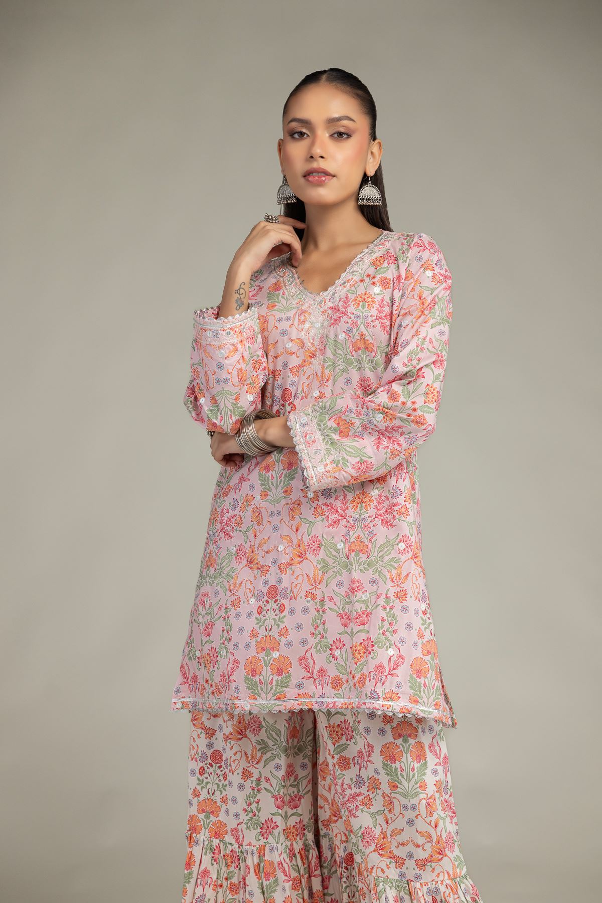 Embroidered Cotton Viscose Short V-Neck Kurta - 1-26-245-A-J1-VG